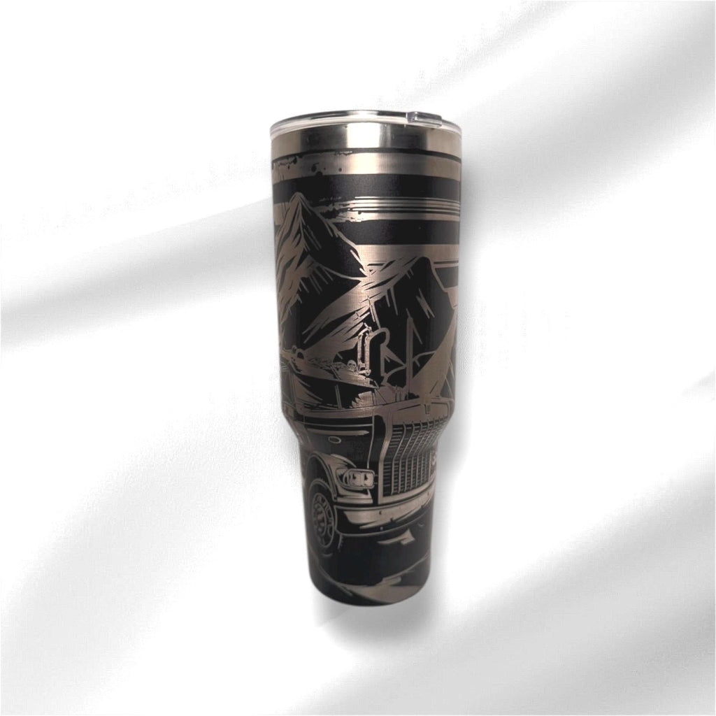 40oz Trucker Tumbler | Laser Engraved Tumbler | Handle, Lid and Straw Included