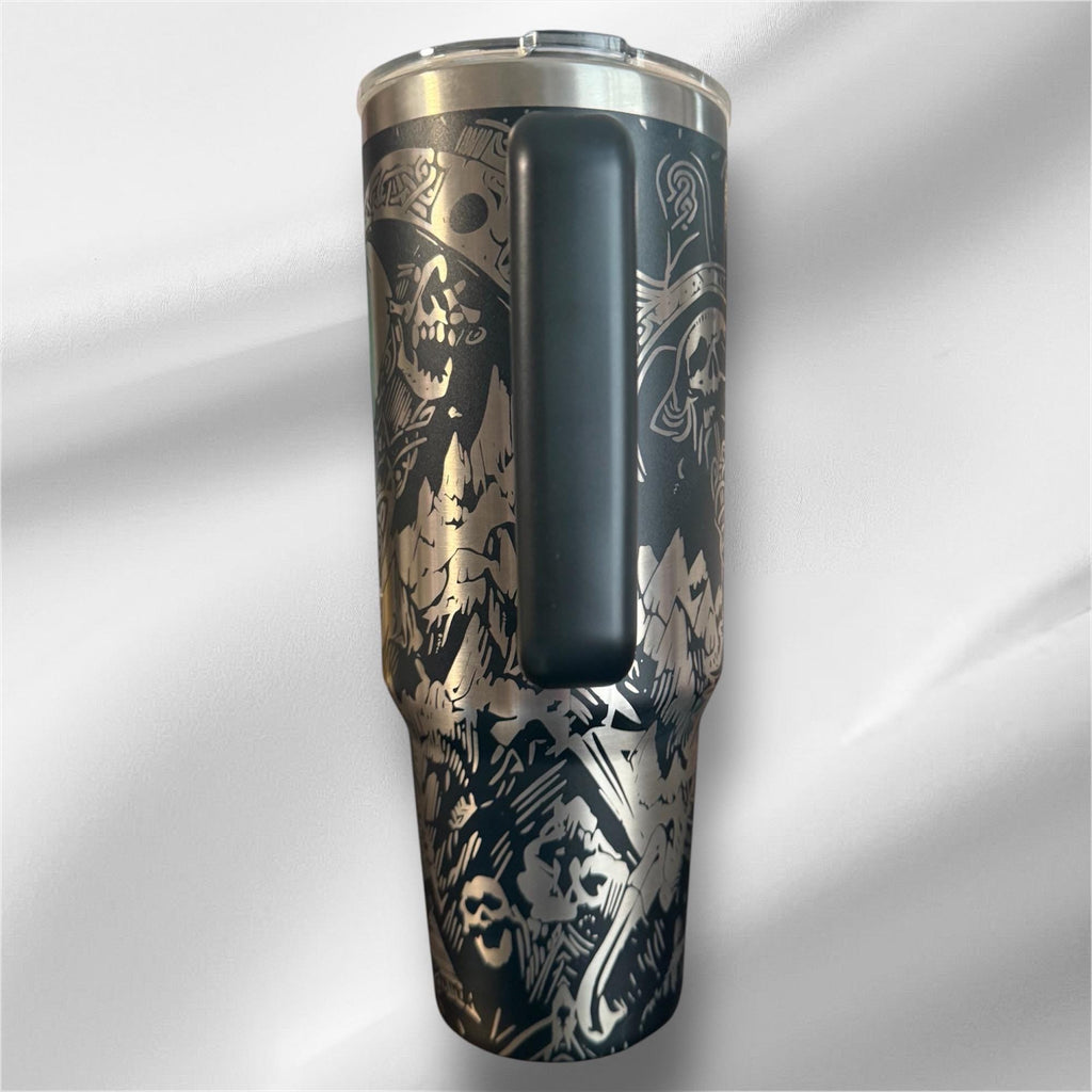 40z Black Viking Tumbler | Laser Engraved Tumbler | Handle, Lid and Straw Included.