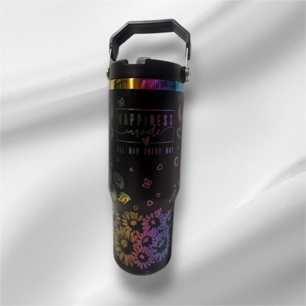 30z Rainbow Plated Highland Cow Tumbler | Laser Engraved Tumbler | Handle, Lid and Straw Included