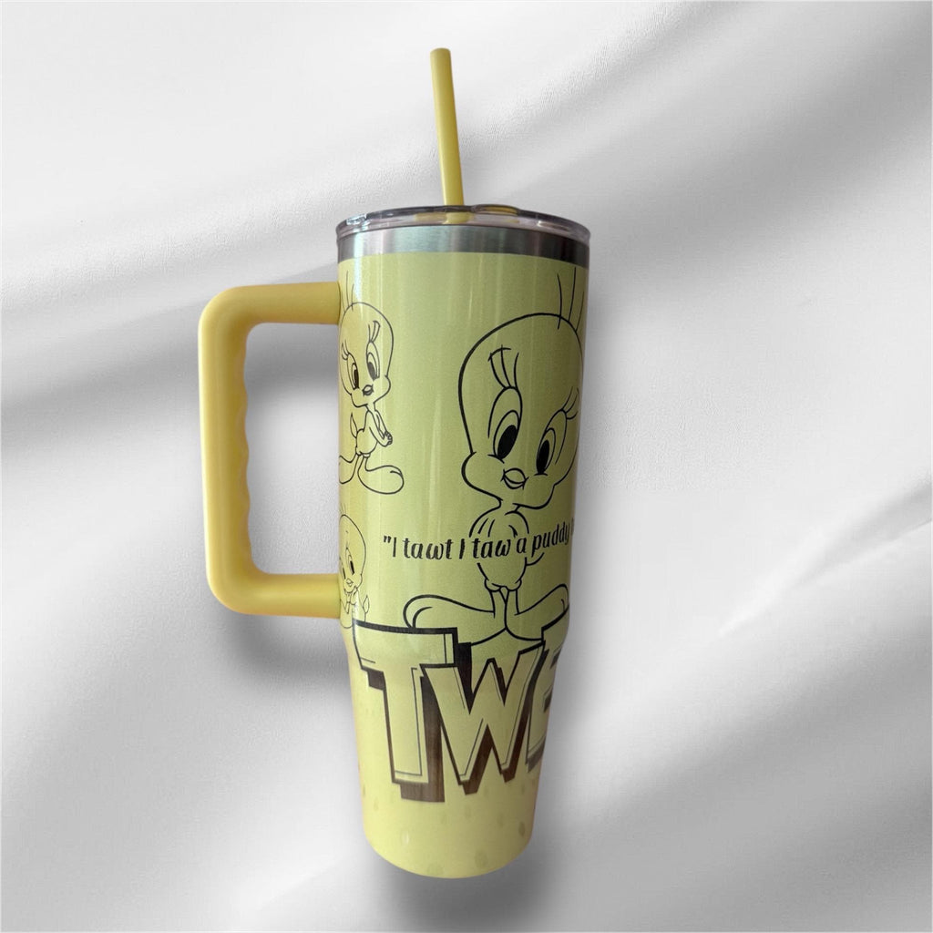 30z Yellow Pearlized Tweety Bird Tumbler | Laser Engraved Tumbler | Handle, Lid and Straw Included