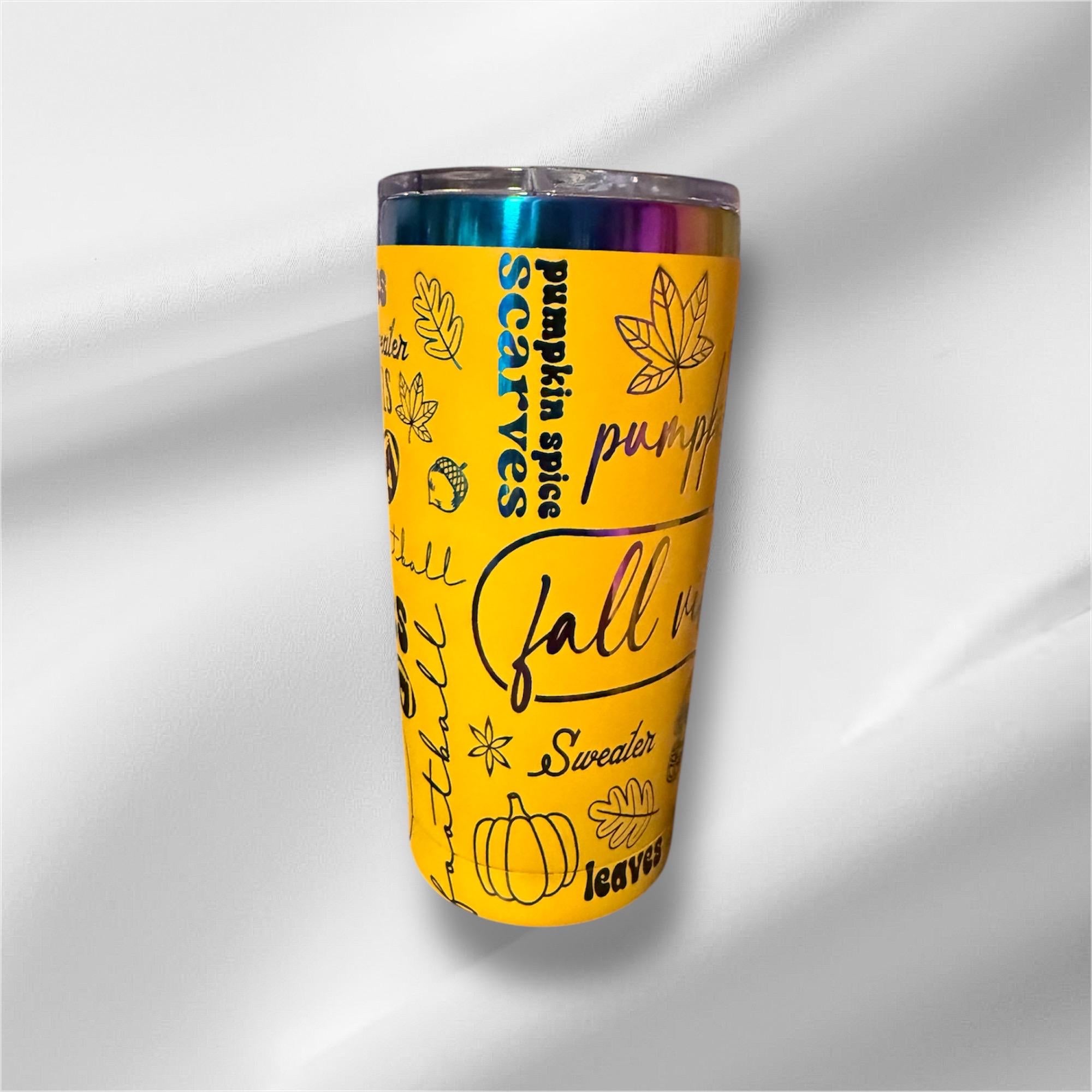 20oz Fall Rainbow Plated Tumbler | Laser Engraved Tumbler