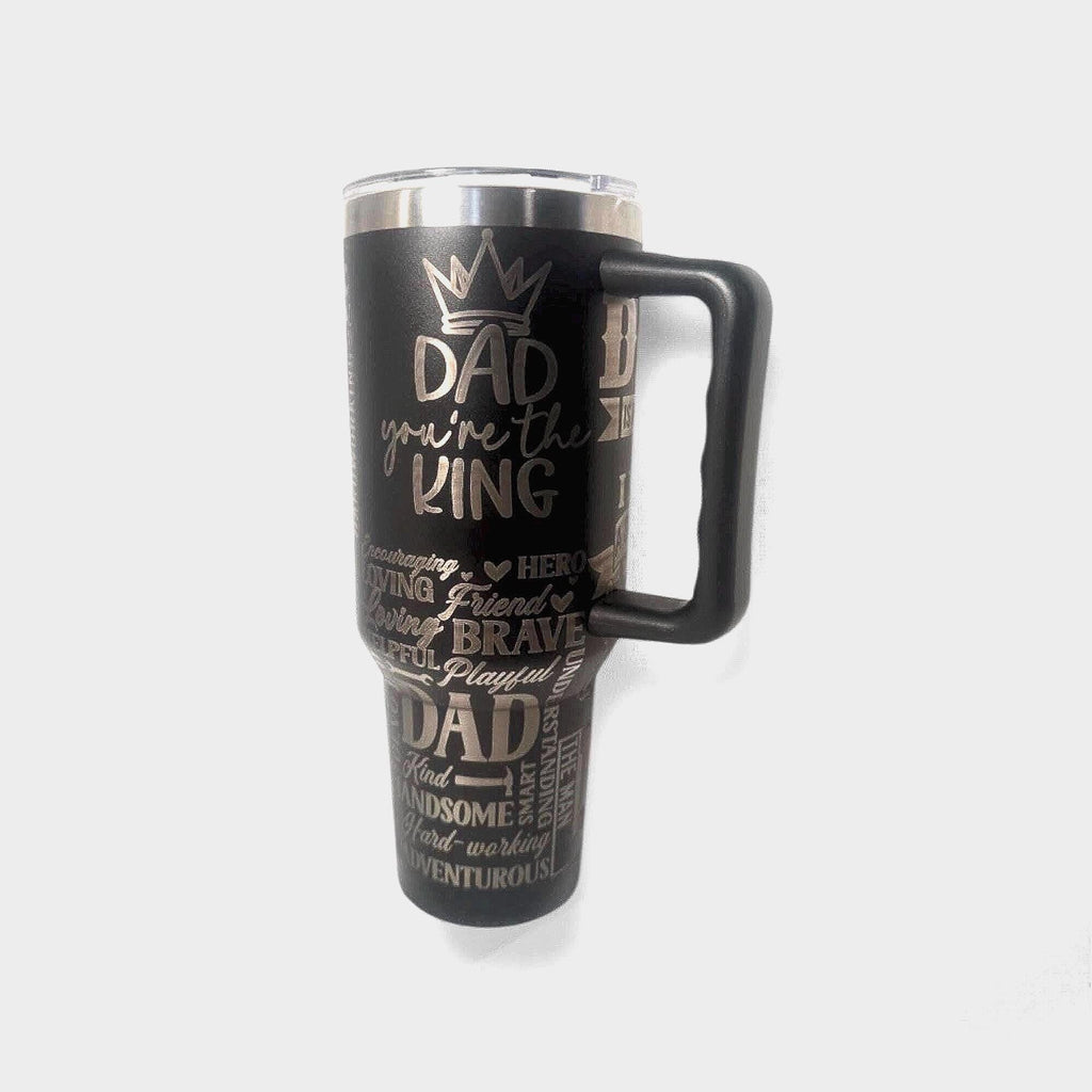40z Black “Dad” Tumbler | Laser Engraved Tumbler | Handle, Lid and Straw Included