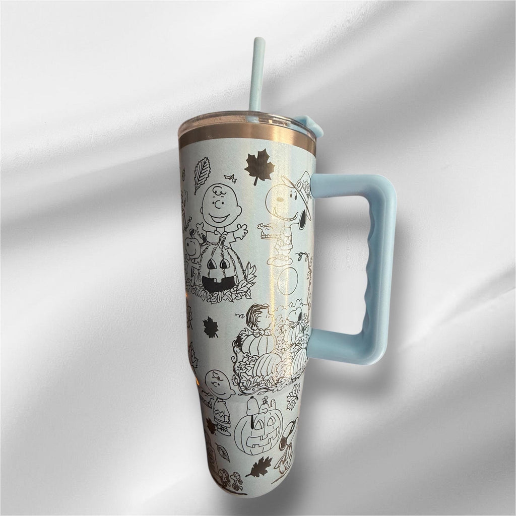 30oz Peanuts and Snoopy Pearlized Tumbler | Laser Engraved Tumbler | Handle, Lid and Straw Included | Gifts for All
