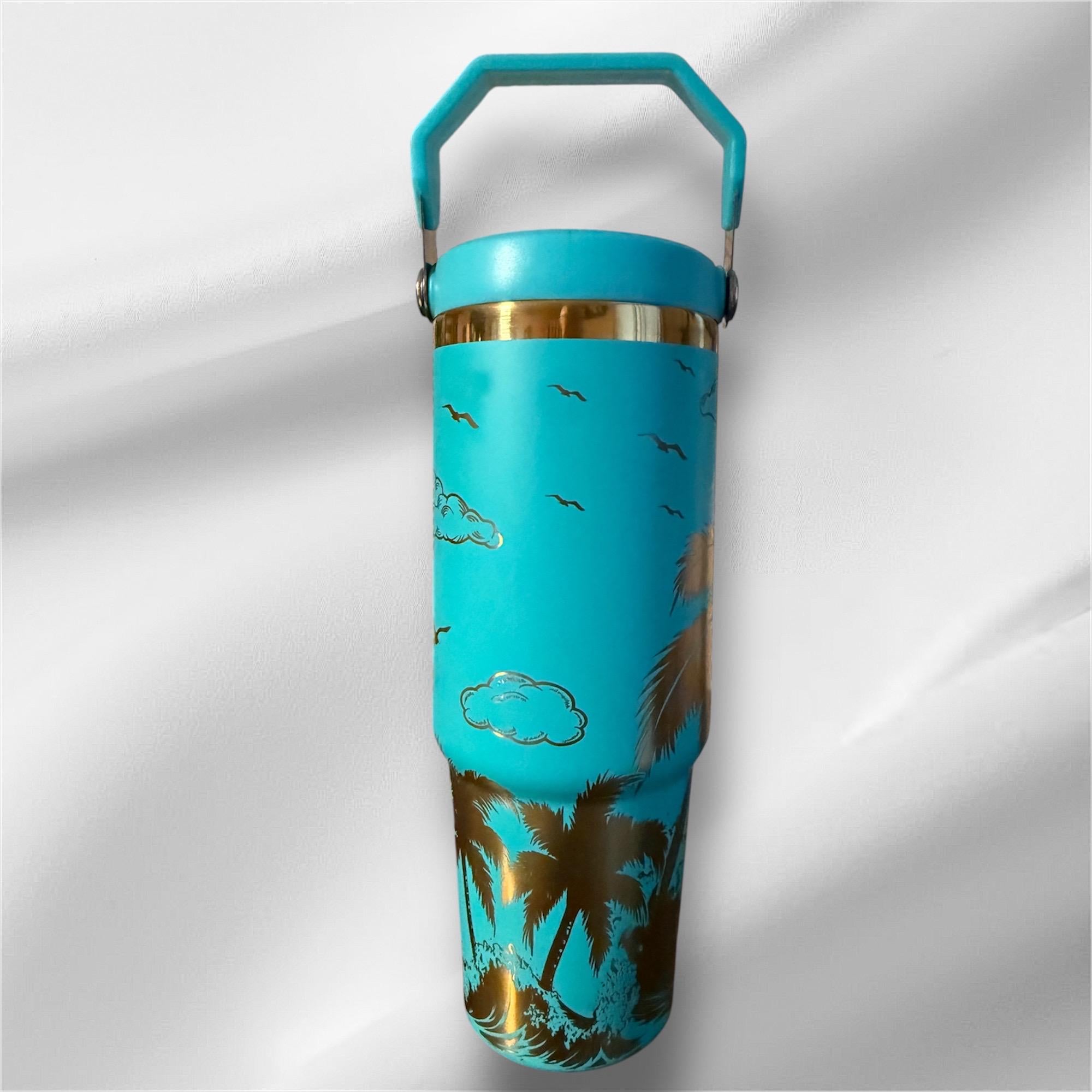 Tropical Beach Scene Tumbler | 30oz Laser Engraved Gold Plated Cup