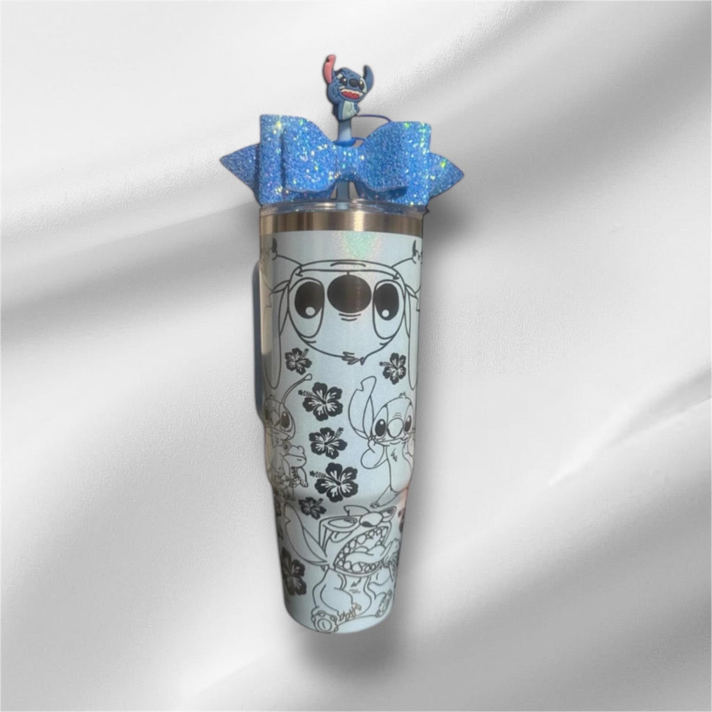 Stitch Laser Engraved 30oz Tumbler | Pearlized Blue, Handle, Lid & Straw