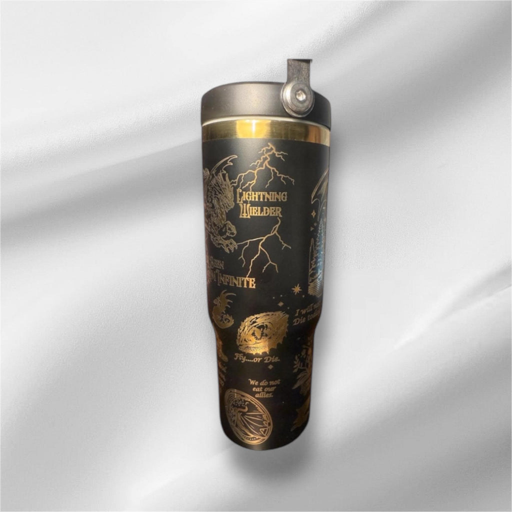 30z Gold Accent 4th Wing Tumbler | Laser Engraved Tumbler | Handle, Lid and Straw Included