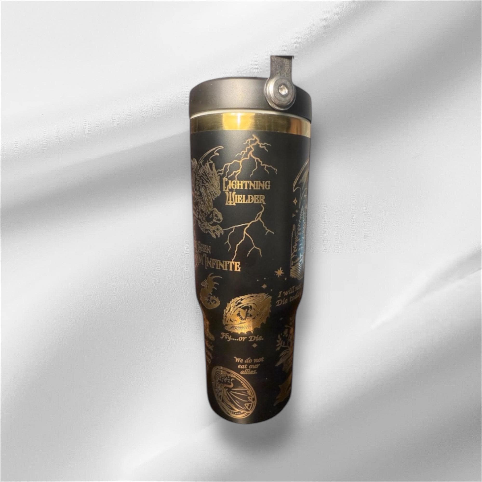 30z Gold Accent 4th Wing Tumbler | Laser Engraved Tumbler | Handle, Lid and Straw Included