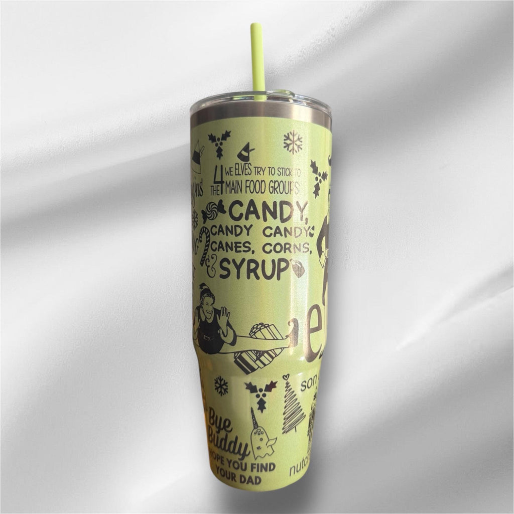 Elf Movie Pearlized Tumbler | Laser Engraved 30oz with Handle & Lid