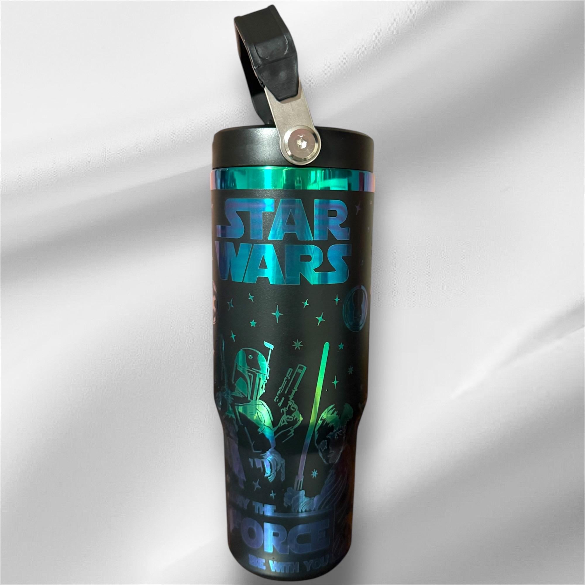 30z Rainbow Accent Star Wars Tumbler | Laser Engraved Tumbler | Handle, Lid and Straw Included   *Availble in gold plated too