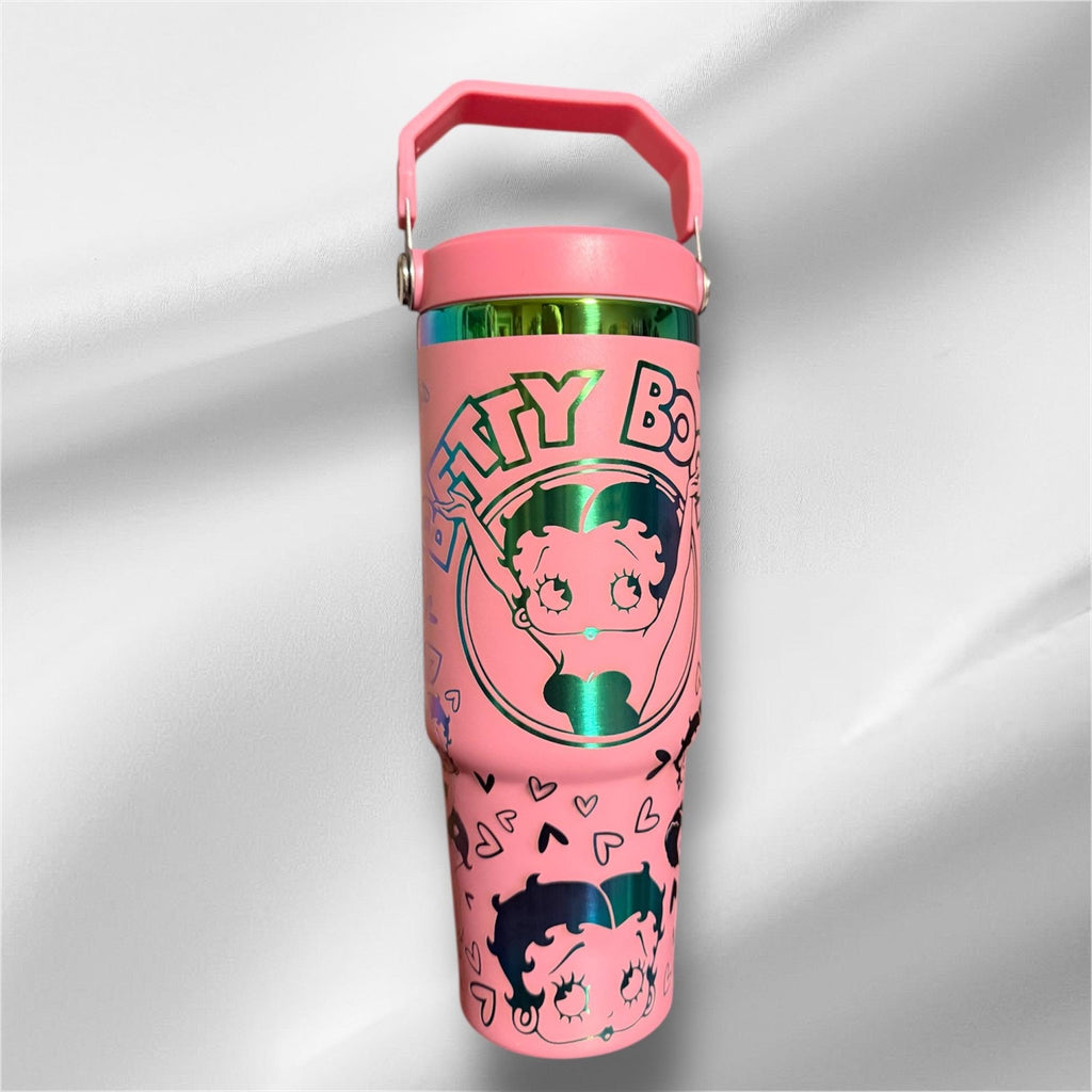 30z Rainbow Accent Betty Boop Tumbler | Laser Engraved Tumbler | Handle, Lid and Straw Included