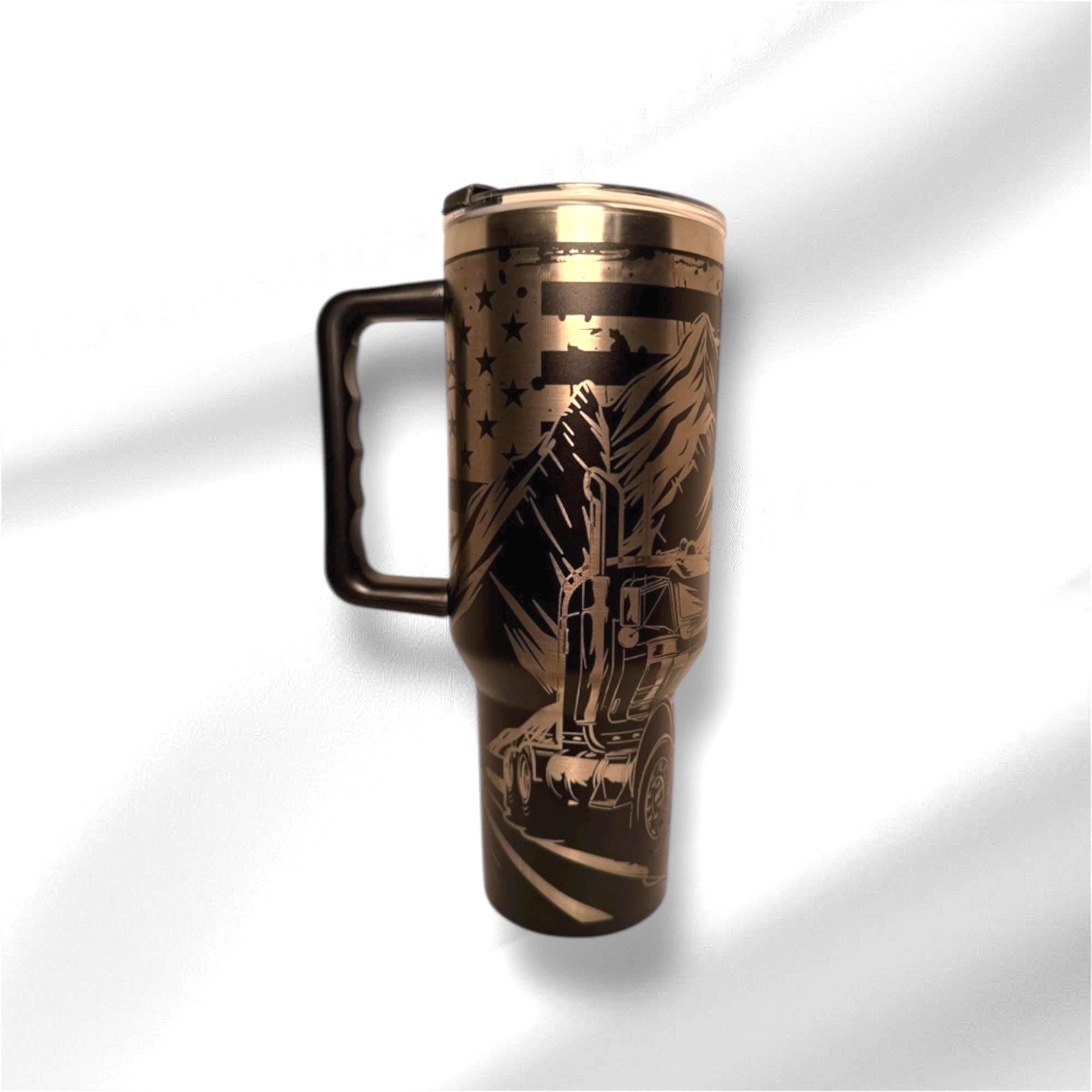 40oz Trucker Tumbler | Laser Engraved Tumbler | Handle, Lid and Straw Included