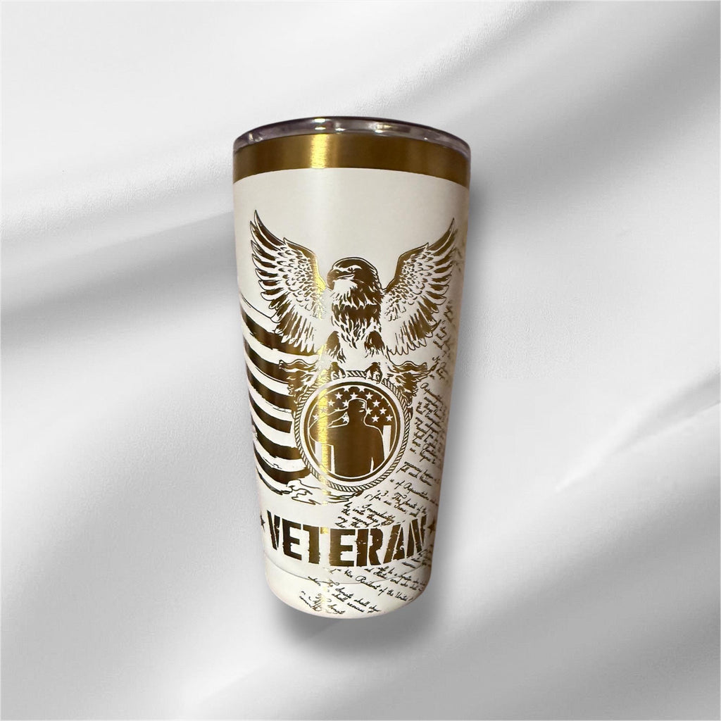 20oz Veteran Gold Plated Tumbler | Laser Engraved Tumbler