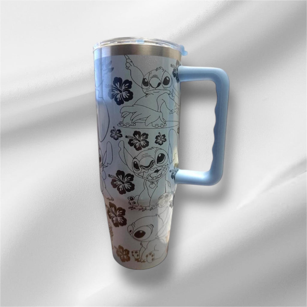 Stitch Laser Engraved 30oz Tumbler | Pearlized Blue, Handle, Lid & Straw