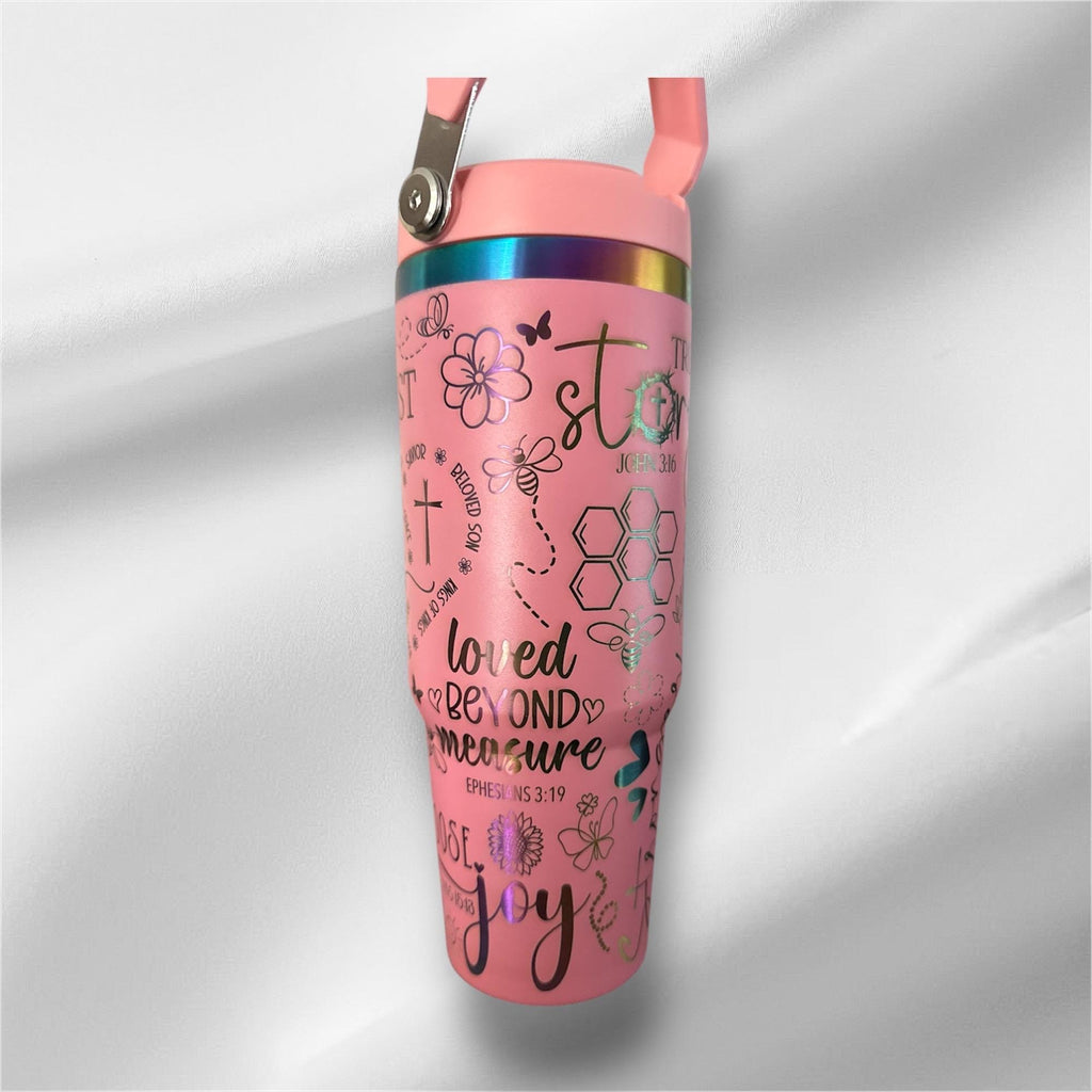 30z Rainbow Accent Christian Tumbler | Laser Engraved Tumbler | Handle, Lid and Straw Included
