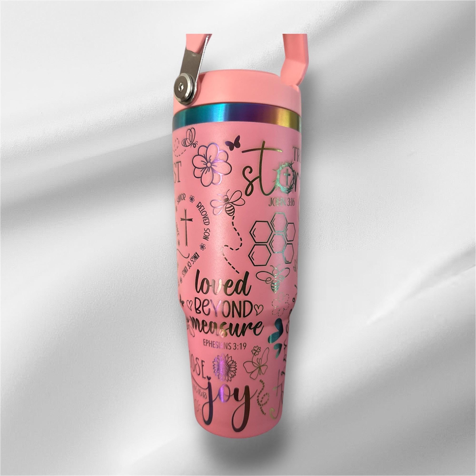 30z Rainbow Accent Christian Tumbler | Laser Engraved Tumbler | Handle, Lid and Straw Included