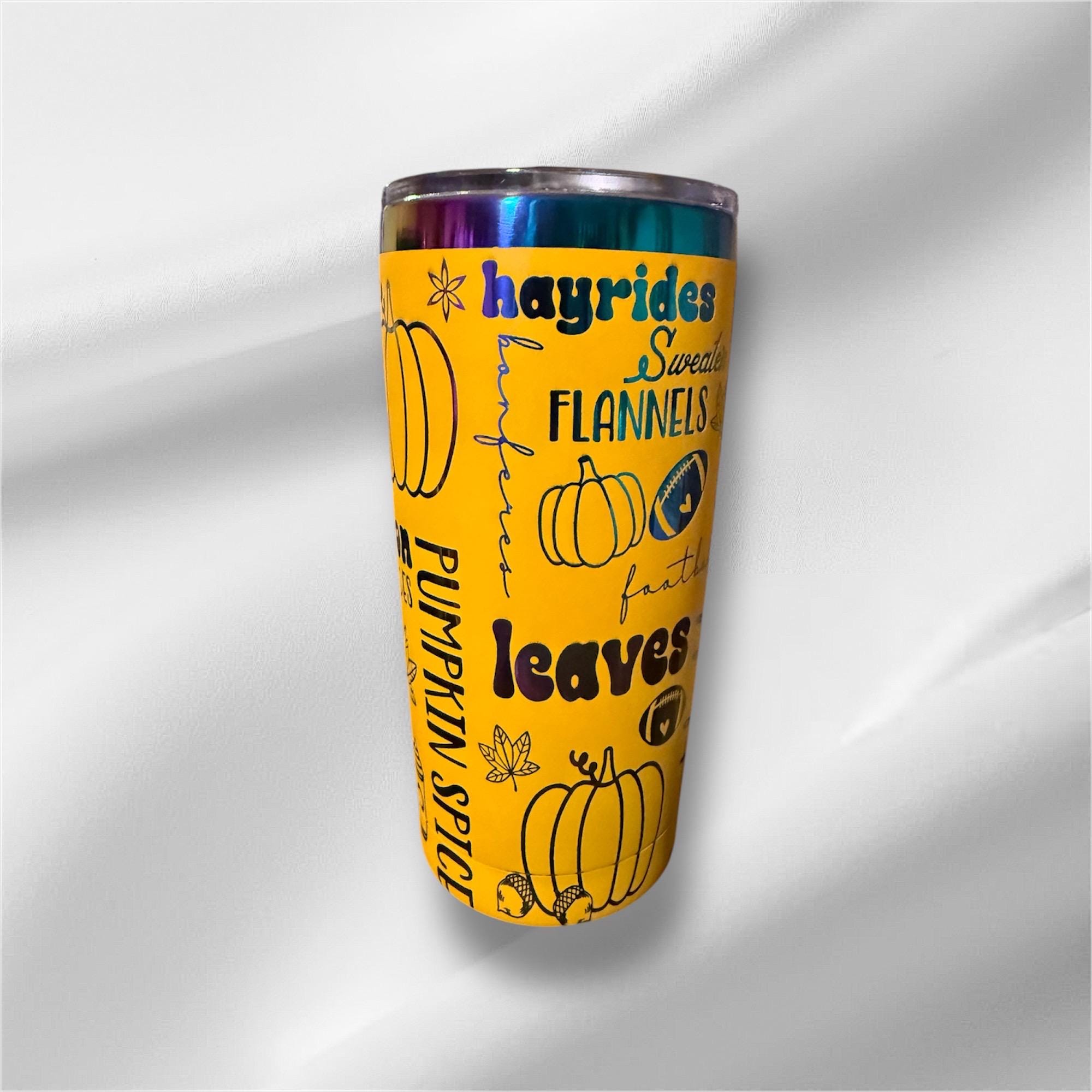 20oz Fall Rainbow Plated Tumbler | Laser Engraved Tumbler
