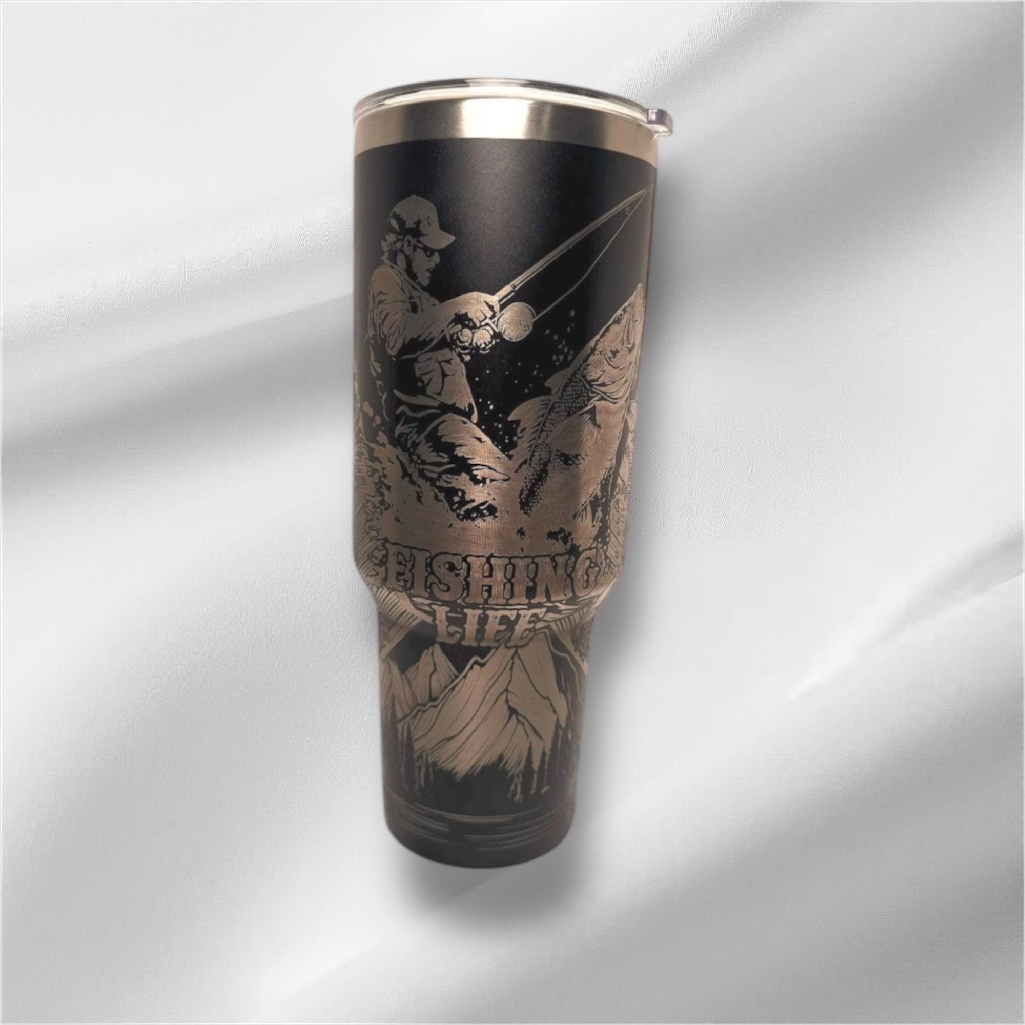 40z Fishing Life Tumbler | Laser Engraved Tumbler | Handle, Lid and Straw Included