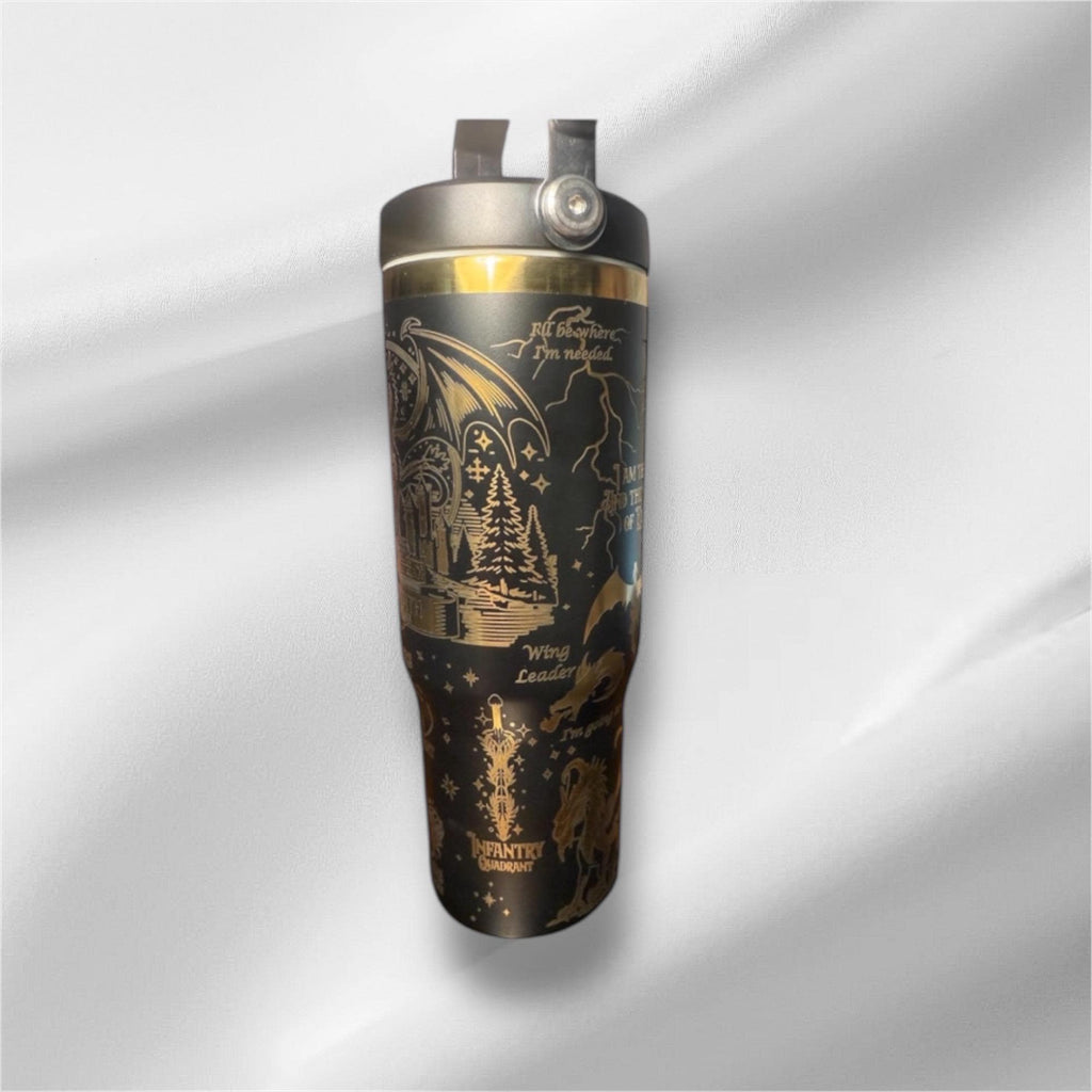 30z Gold Accent 4th Wing Tumbler | Laser Engraved Tumbler | Handle, Lid and Straw Included