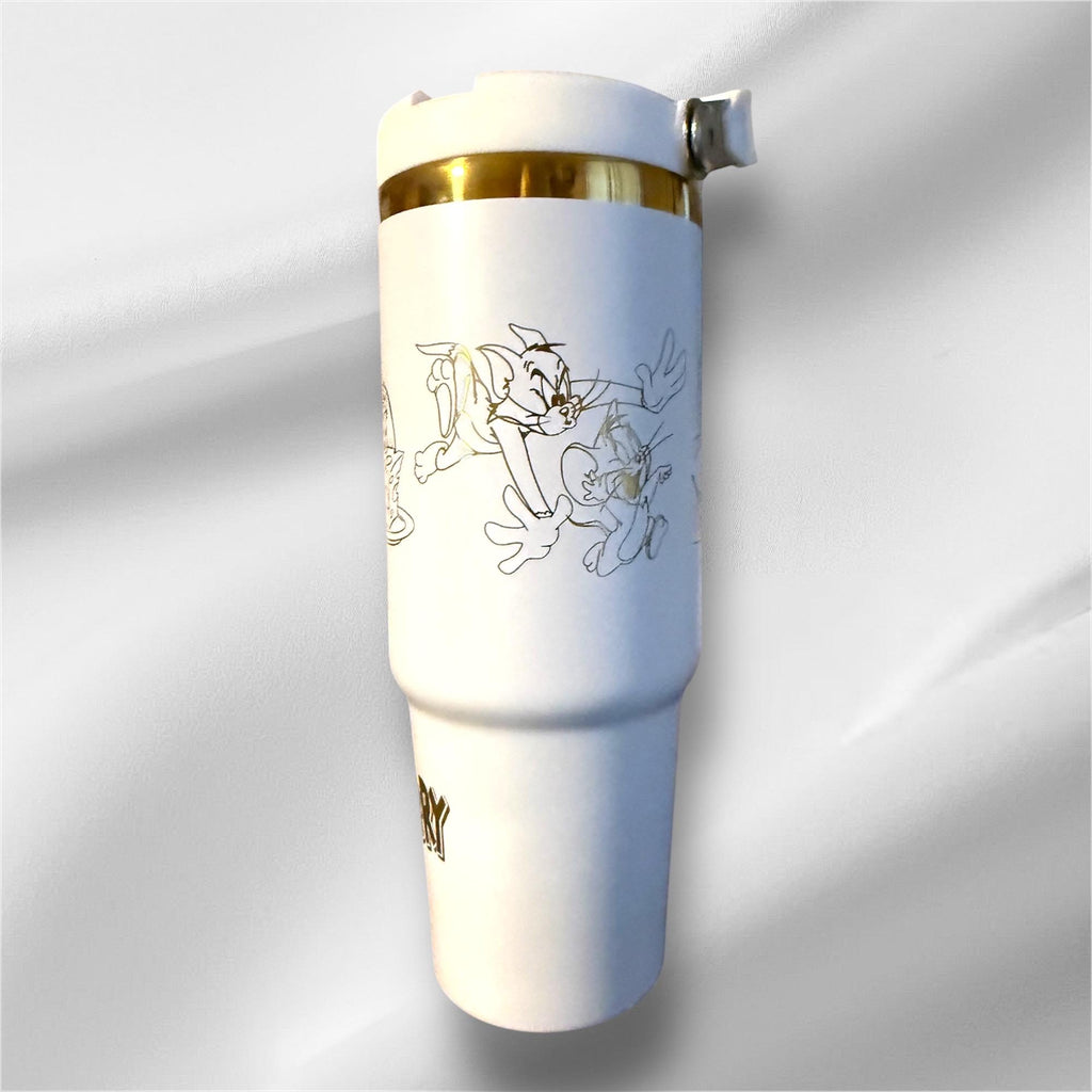 30z Tom & Jerry Tumbler |  Laser Engraved Tumbler | Handle, Lid and Straw Included