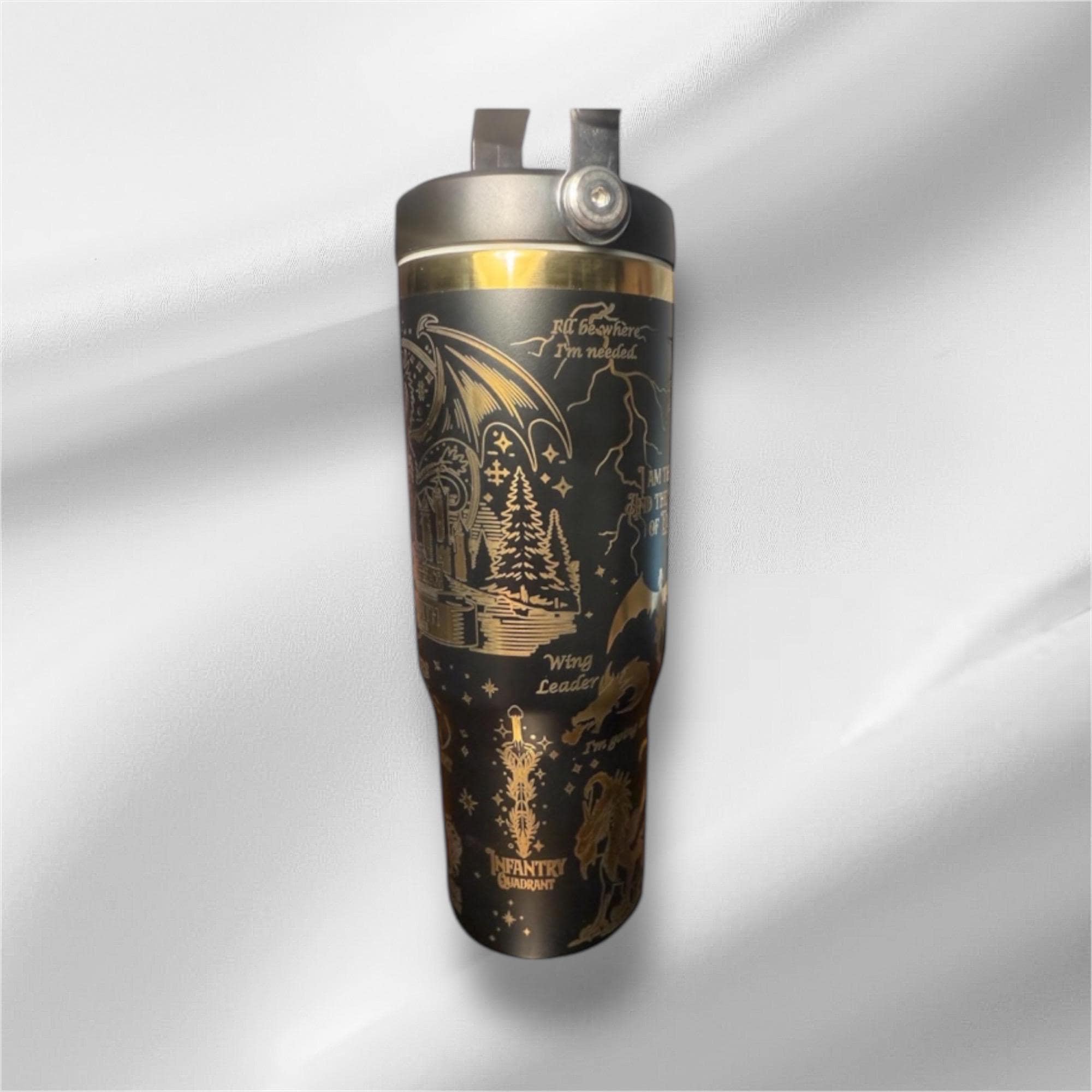 30z Gold Accent 4th Wing Tumbler | Laser Engraved Tumbler | Handle, Lid and Straw Included