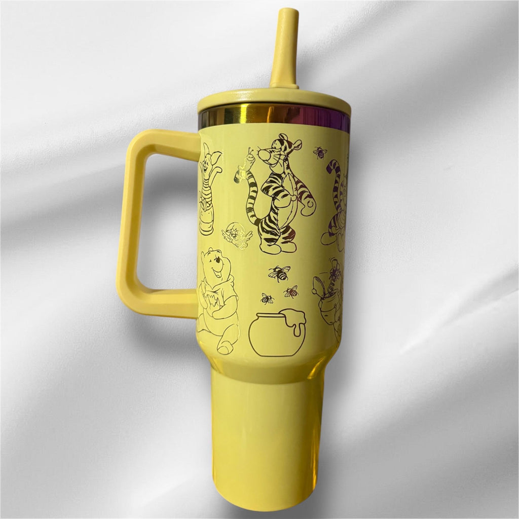 Winnie the Pooh Tumbler: 40 oz Yellow Rainbow Plated Laser Engraved Cup