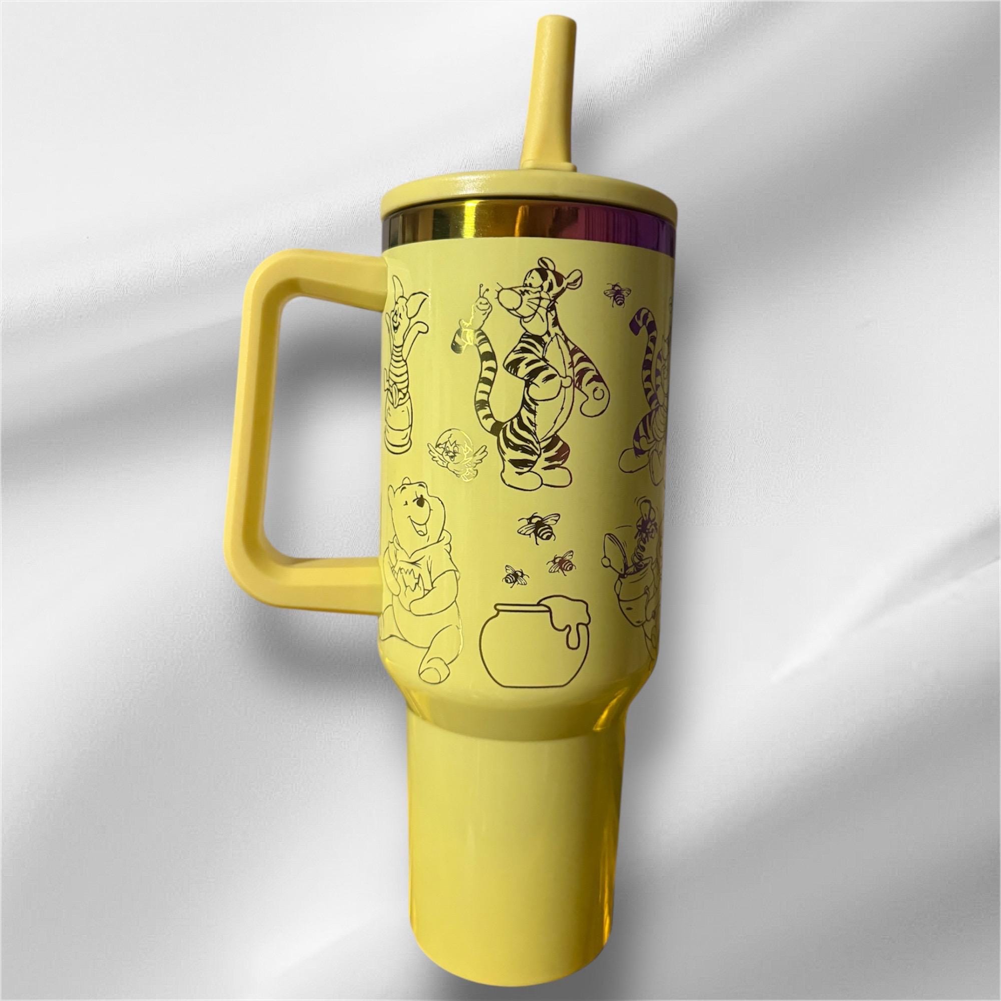 Winnie the Pooh Tumbler: 40 oz Yellow Rainbow Plated Laser Engraved Cup
