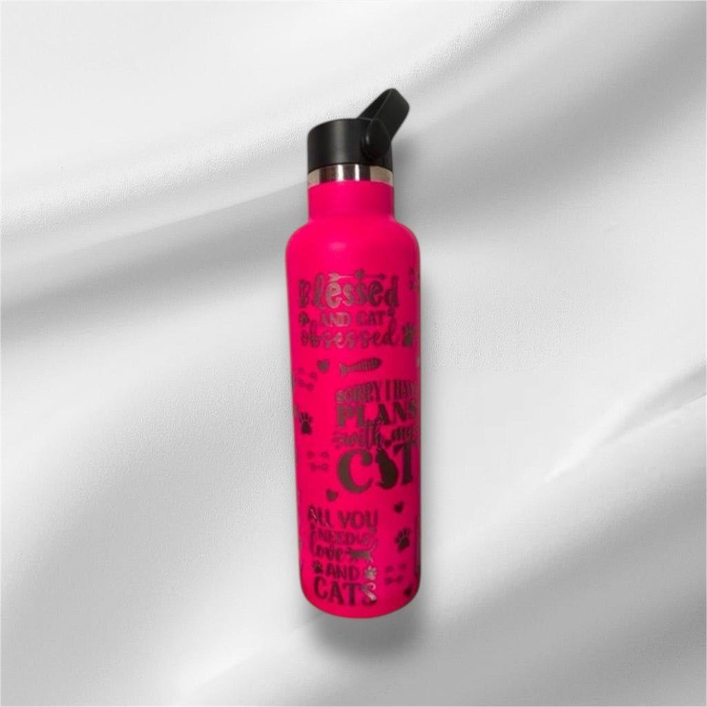 20oz Cat Mom Stainless Steel Bottle | Laser Engraved Bottle