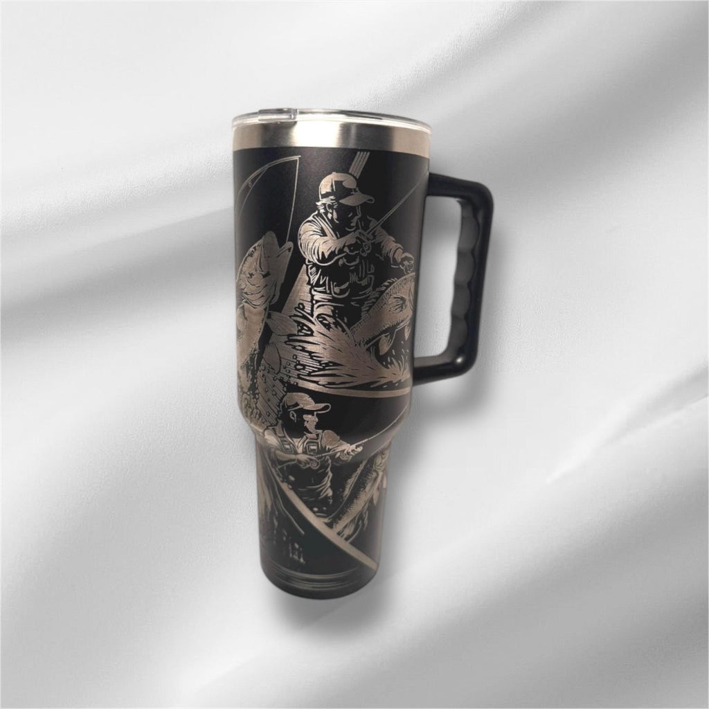 40z Fishing Life Tumbler | Laser Engraved Tumbler | Handle, Lid and Straw Included