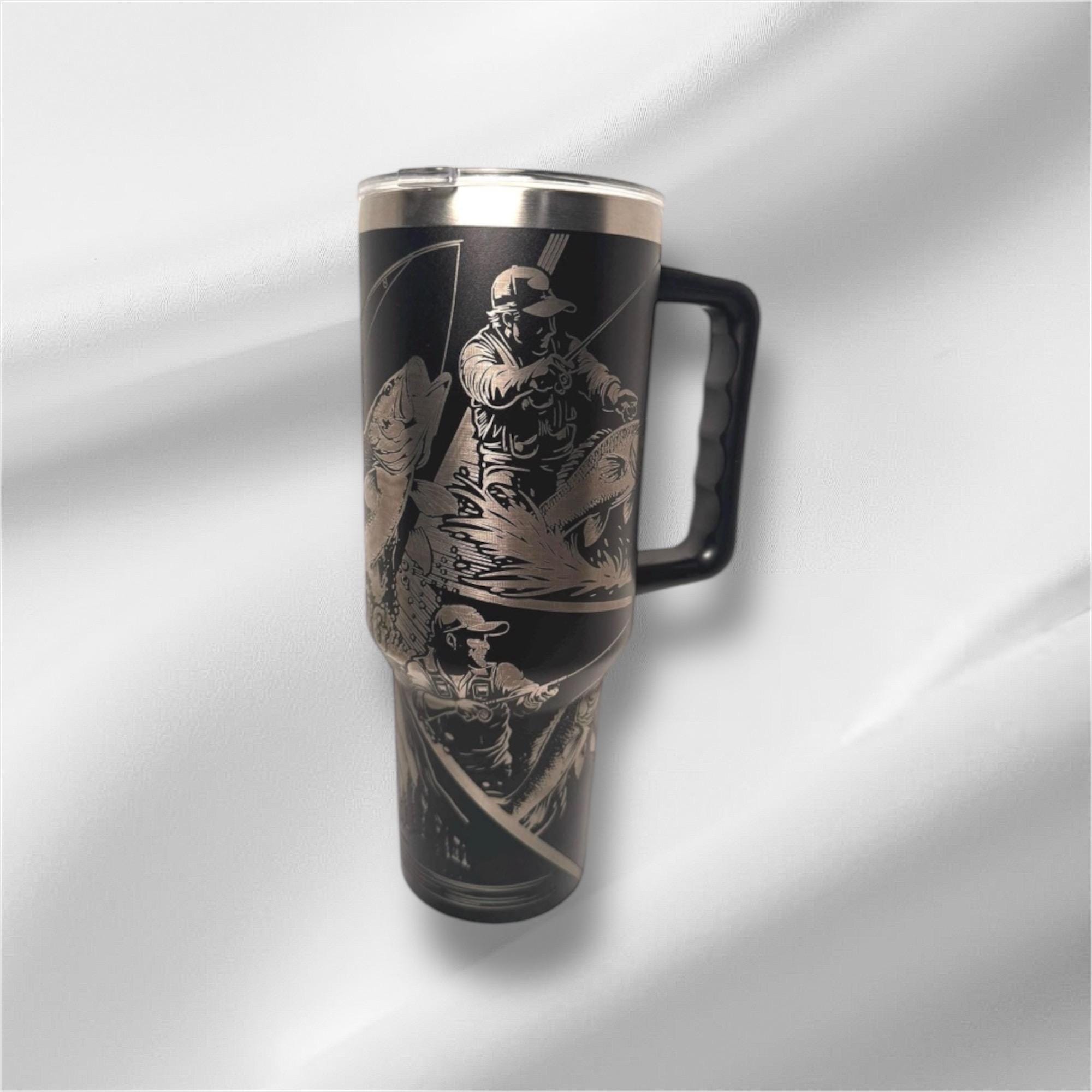 40z Fishing Life Tumbler | Laser Engraved Tumbler | Handle, Lid and Straw Included