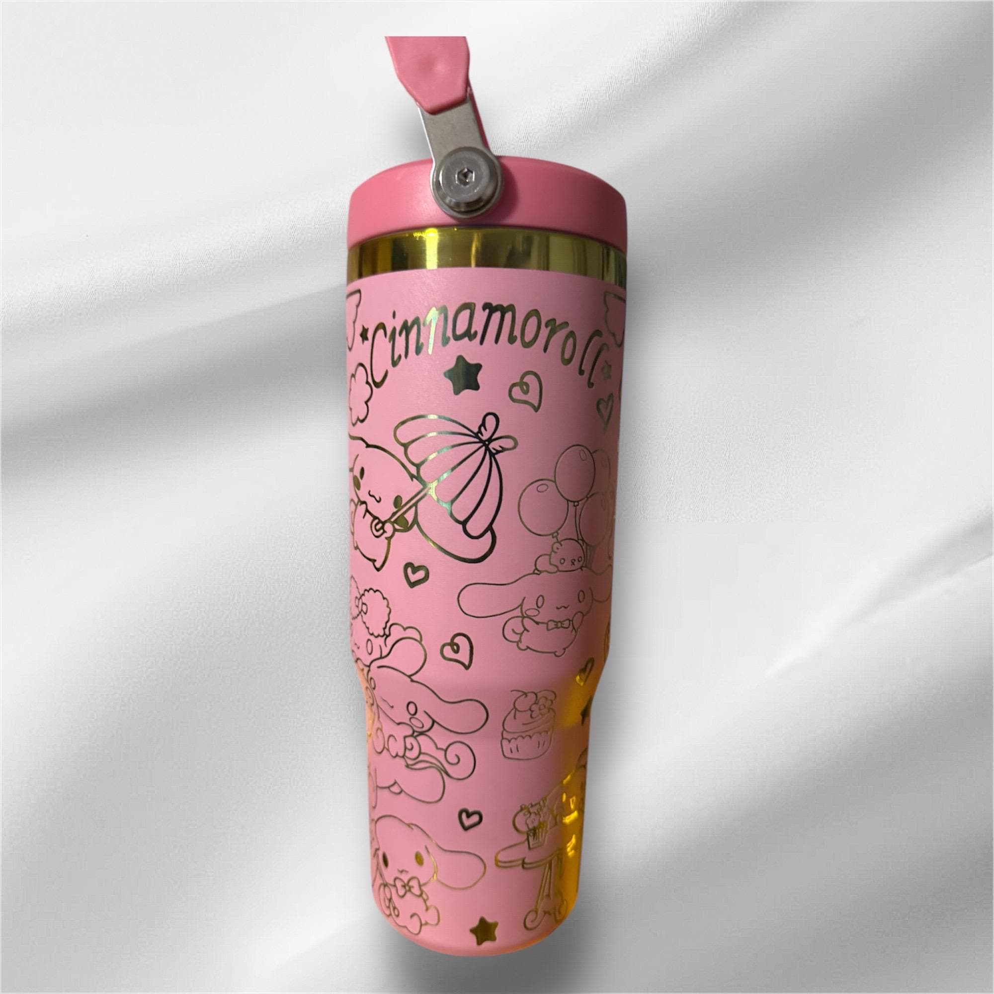 30z Rainbow Accent Cinnamoroll Tumbler | Laser Engraved Tumbler | Handle, Lid and Straw Included