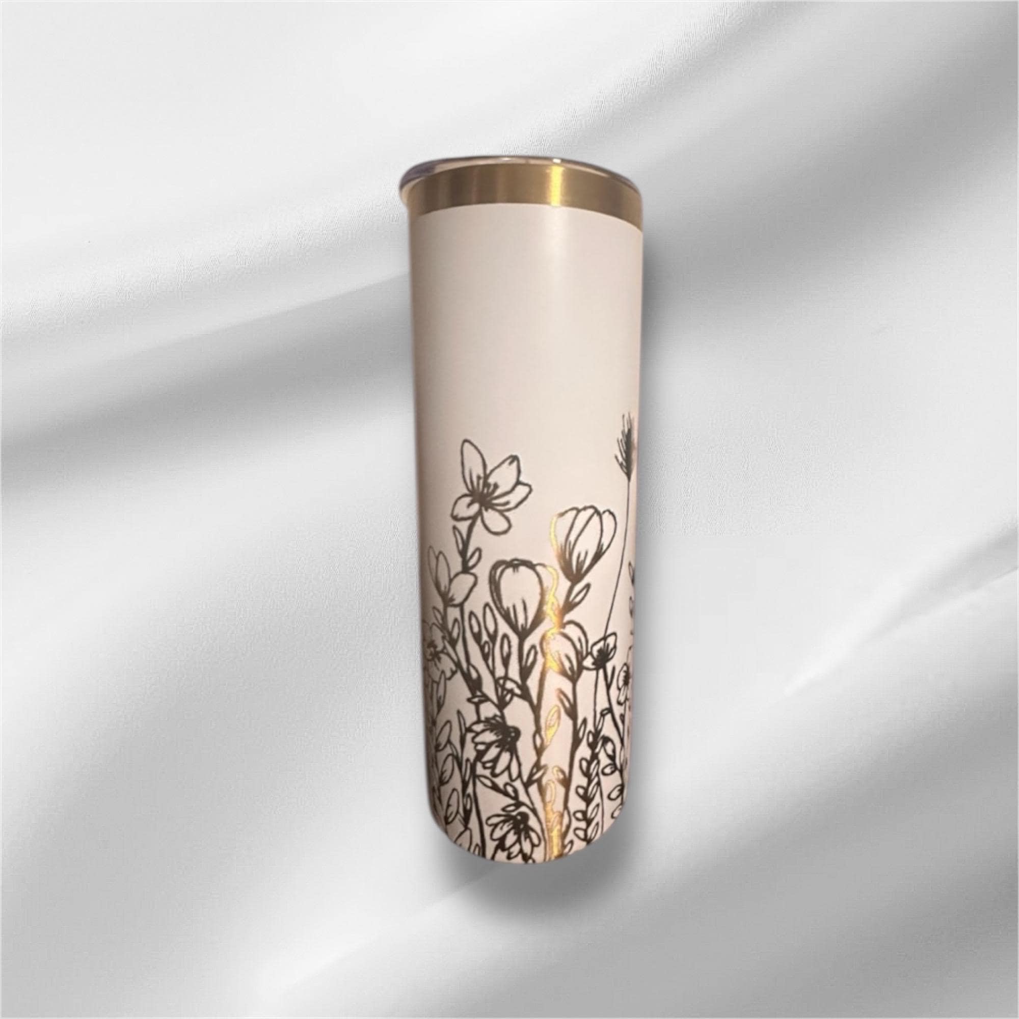 20z Gold Accent Wildflower Tumbler | Laser Engraved Tumbler