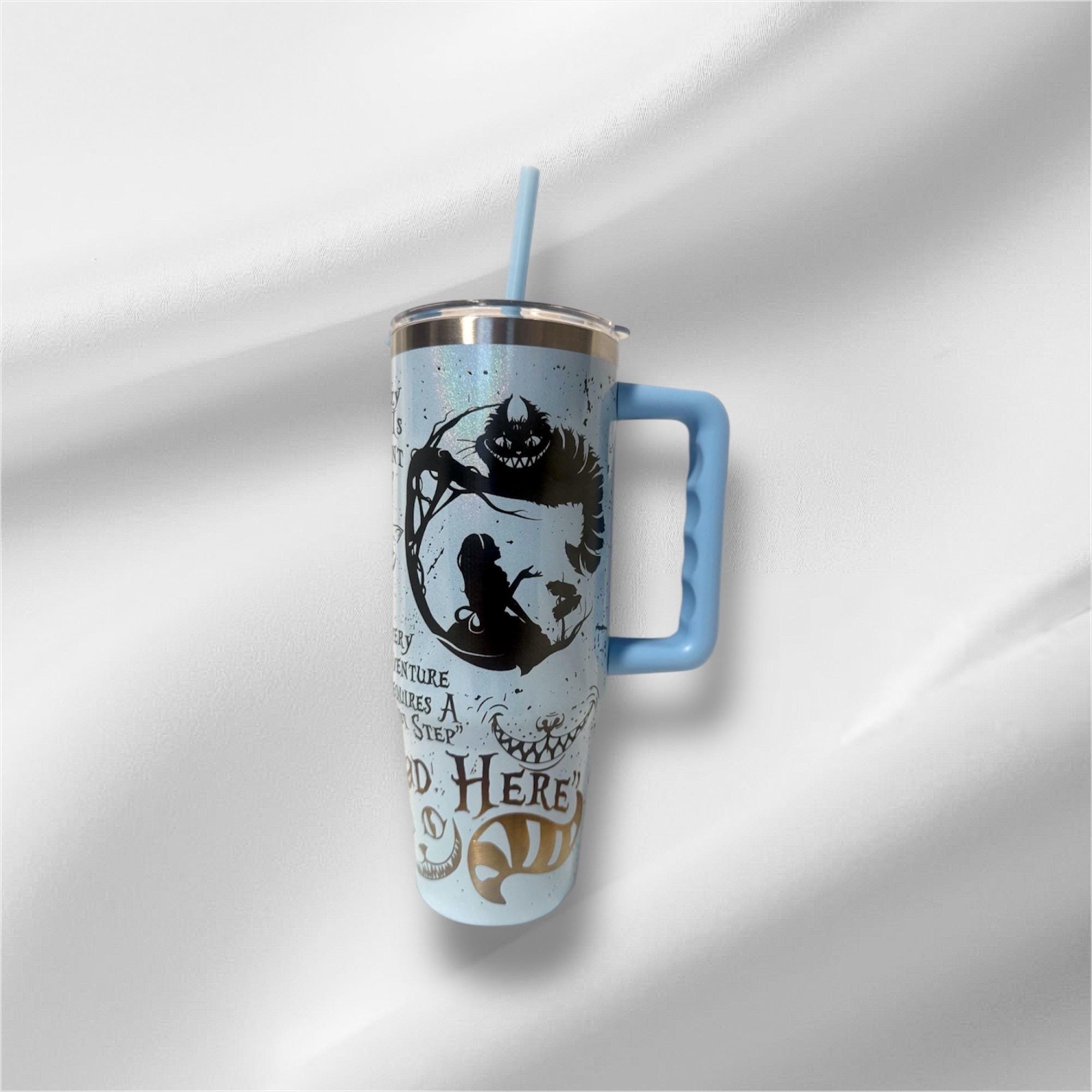 30z Alice in Wonderland Tumbler | Laser Engraved Tumbler | Handle, Lid and Straw Included