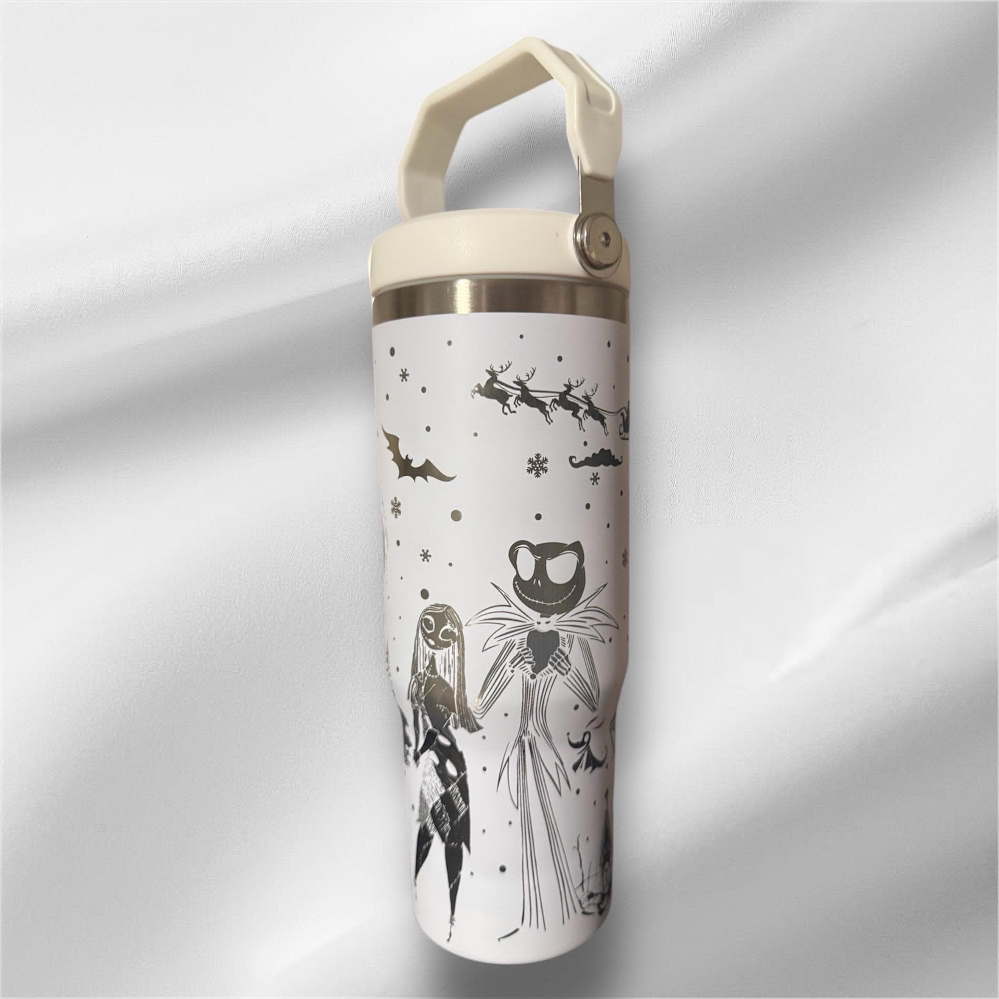 30z Nightmare Before Christmas Personalized Tumbler |  Laser Engraved Tumbler | Handle, Lid and Straw Included