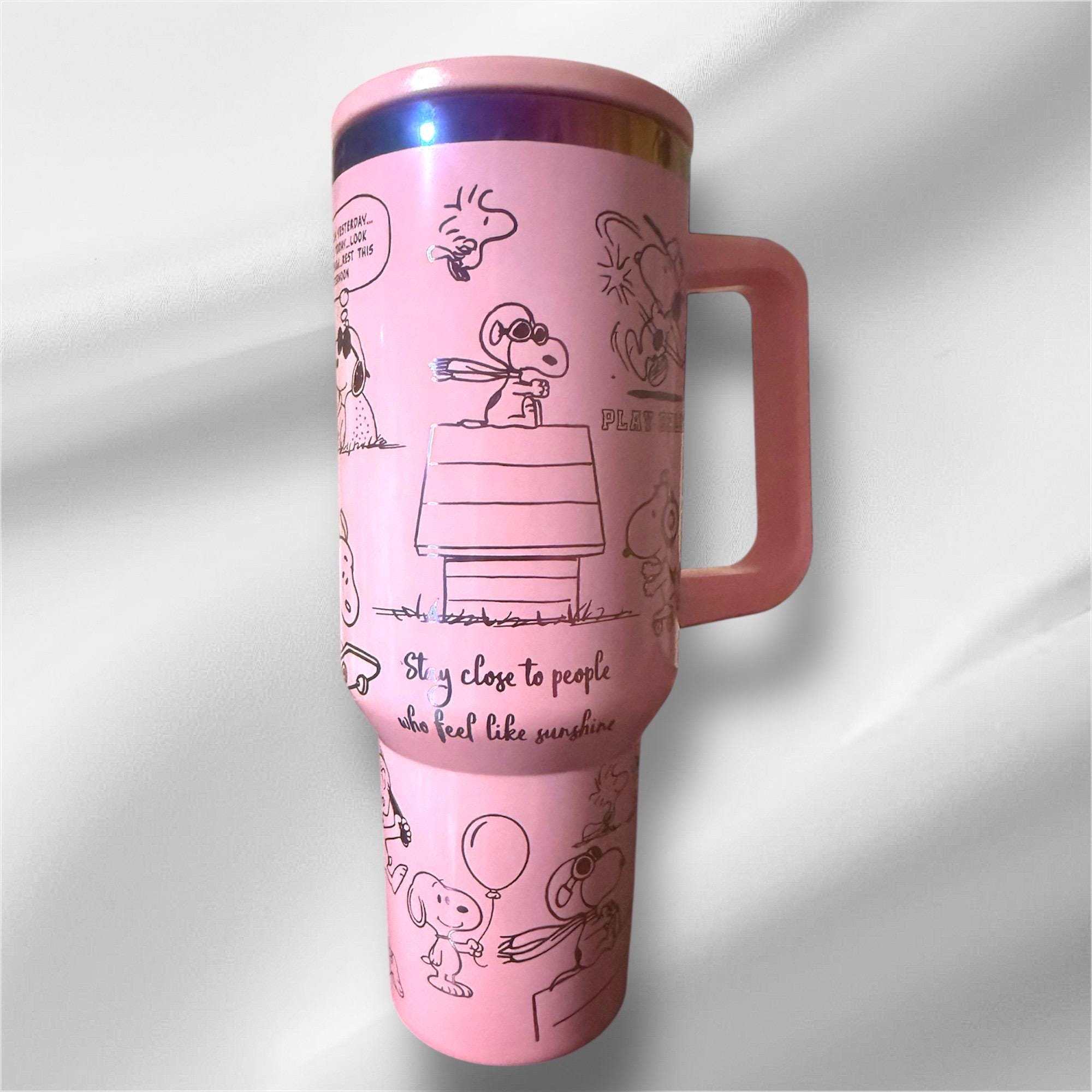 Snoopy Peanuts Tumbler: Laser Engraved 40 oz with Lid and Straw