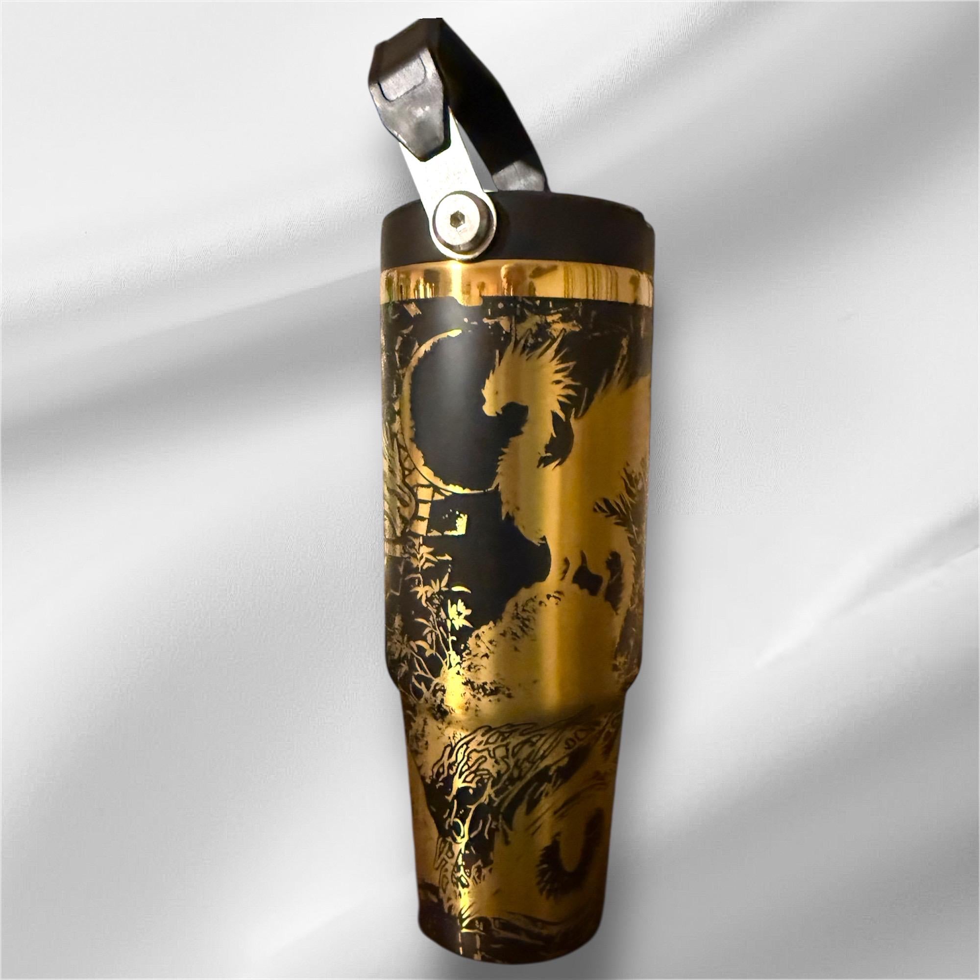 Fantasy Dragon Tumbler | 30oz Gold Laser Engraved Cup