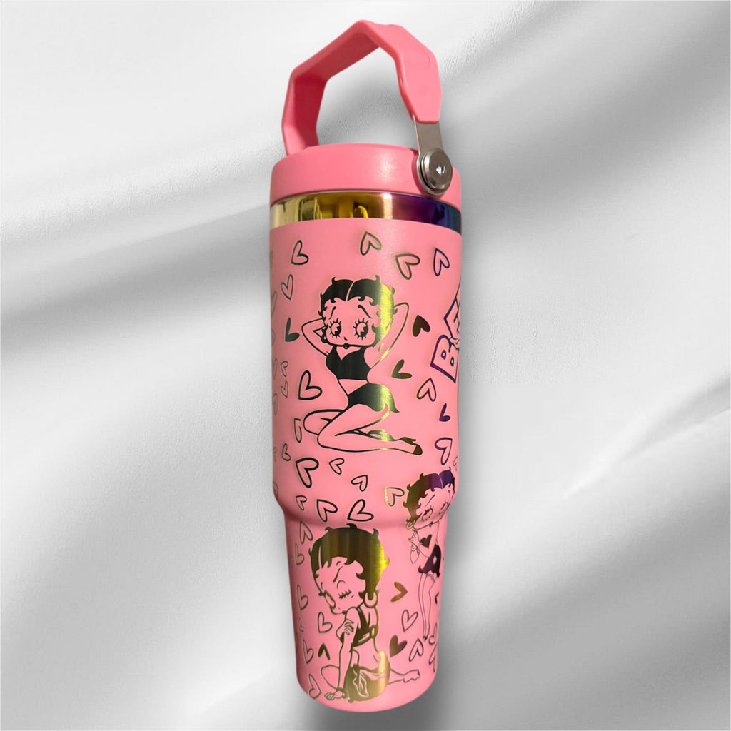 30z Rainbow Accent Betty Boop Tumbler | Laser Engraved Tumbler | Handle, Lid and Straw Included