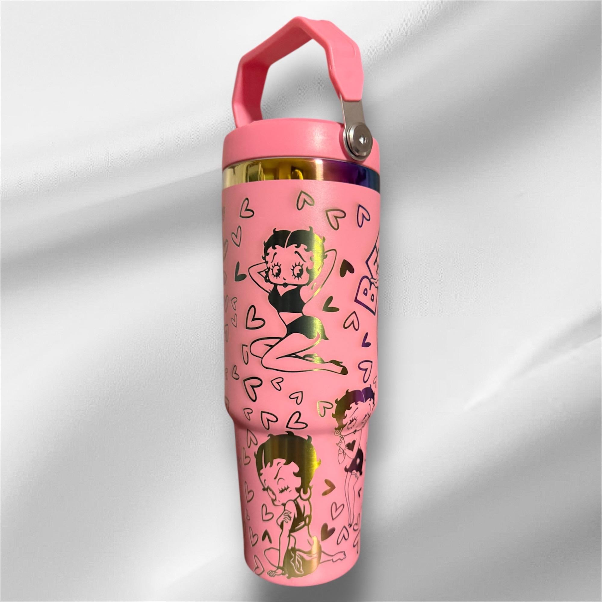 30z Rainbow Accent Betty Boop Tumbler | Laser Engraved Tumbler | Handle, Lid and Straw Included