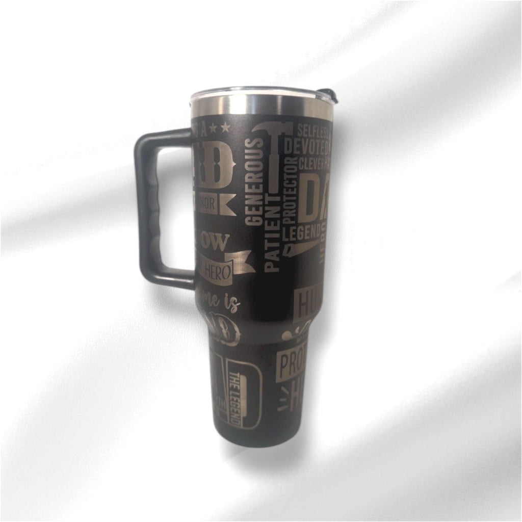 40z Black “Dad” Tumbler | Laser Engraved Tumbler | Handle, Lid and Straw Included