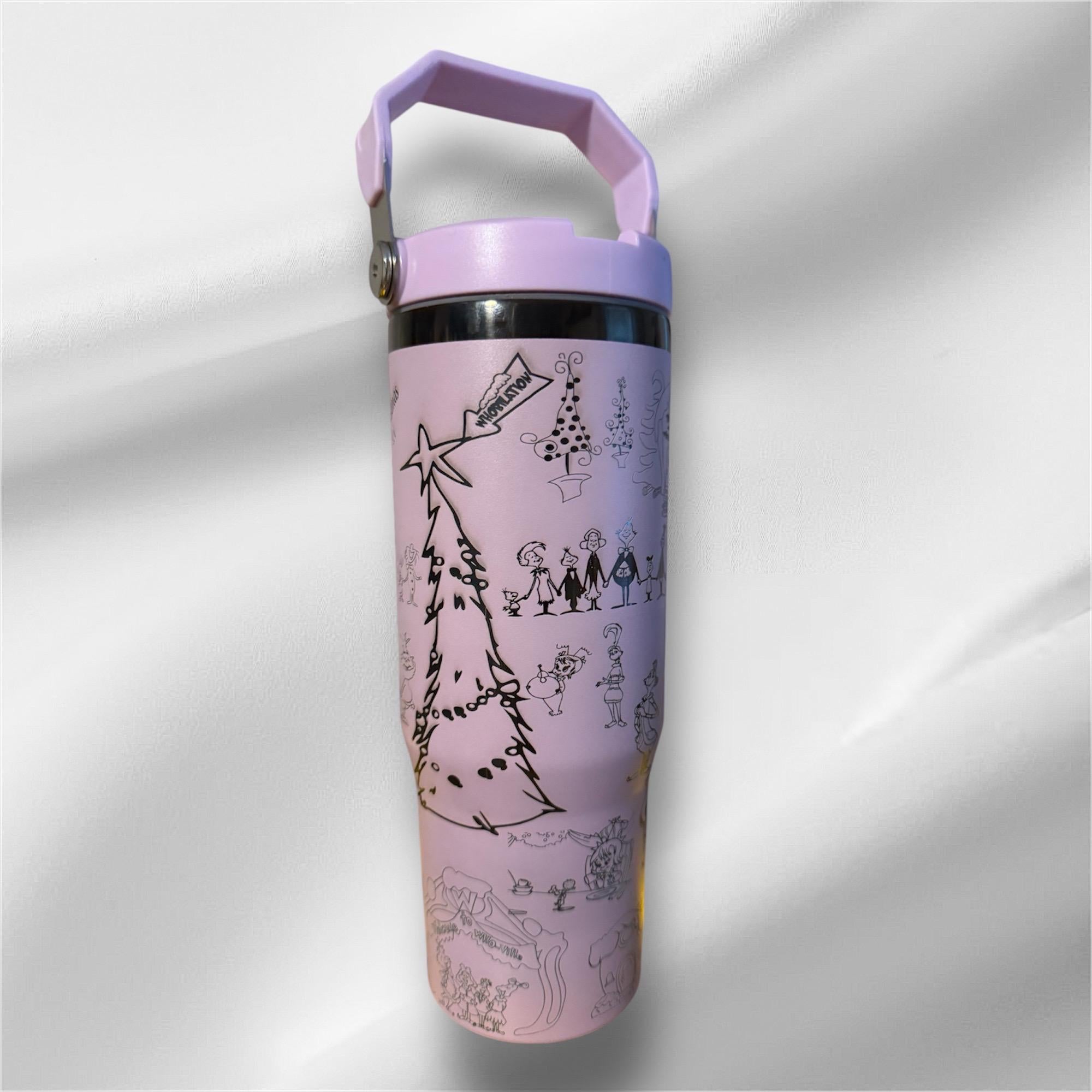 30z Black Plated Whoville Tumbler | Laser Engraved Tumbler | Handle, Lid and Straw Included