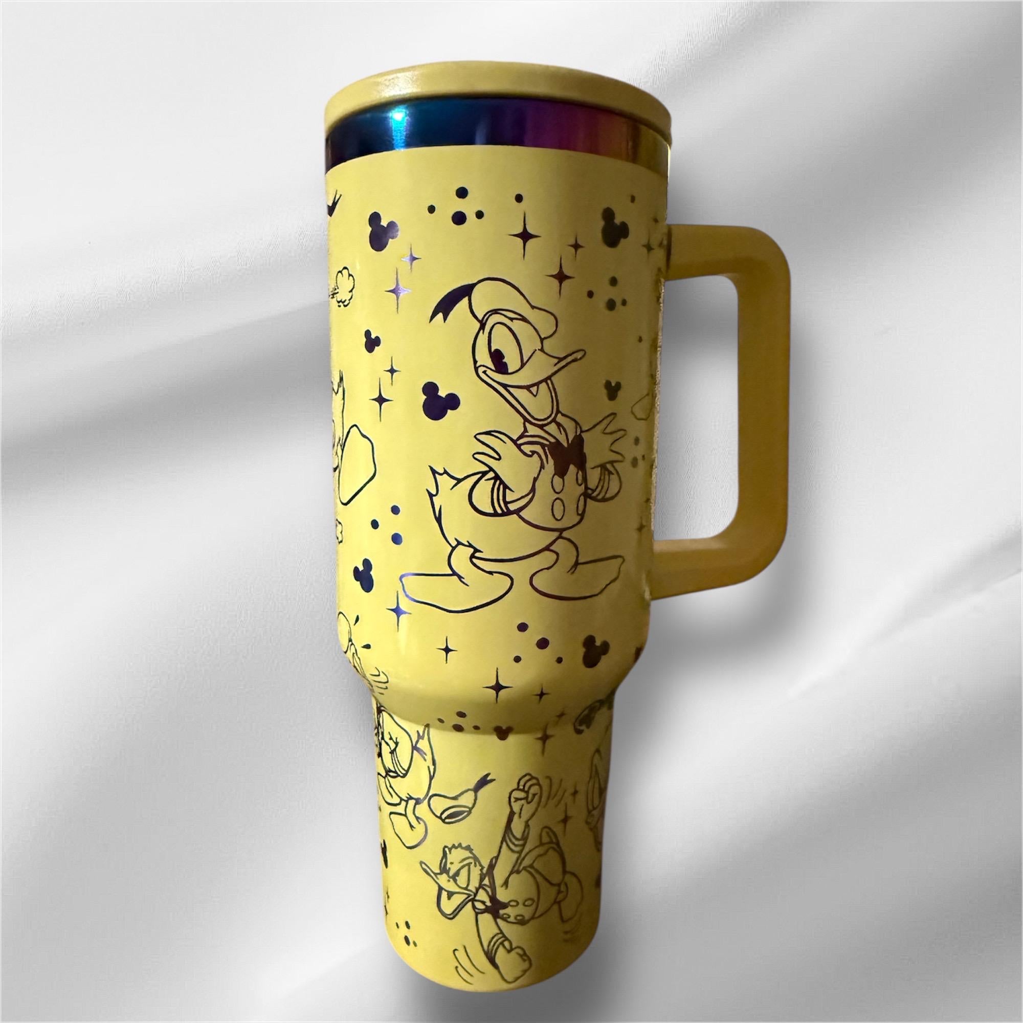 Donald Duck Tumbler: 40oz Yellow Rainbow Plated Laser Engraved Cup