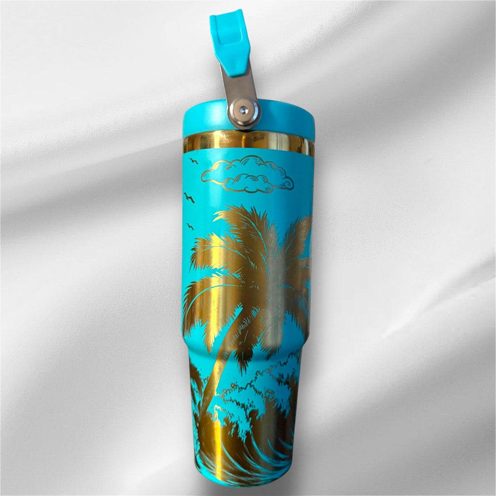 Tropical Beach Scene Tumbler | 30oz Laser Engraved Gold Plated Cup