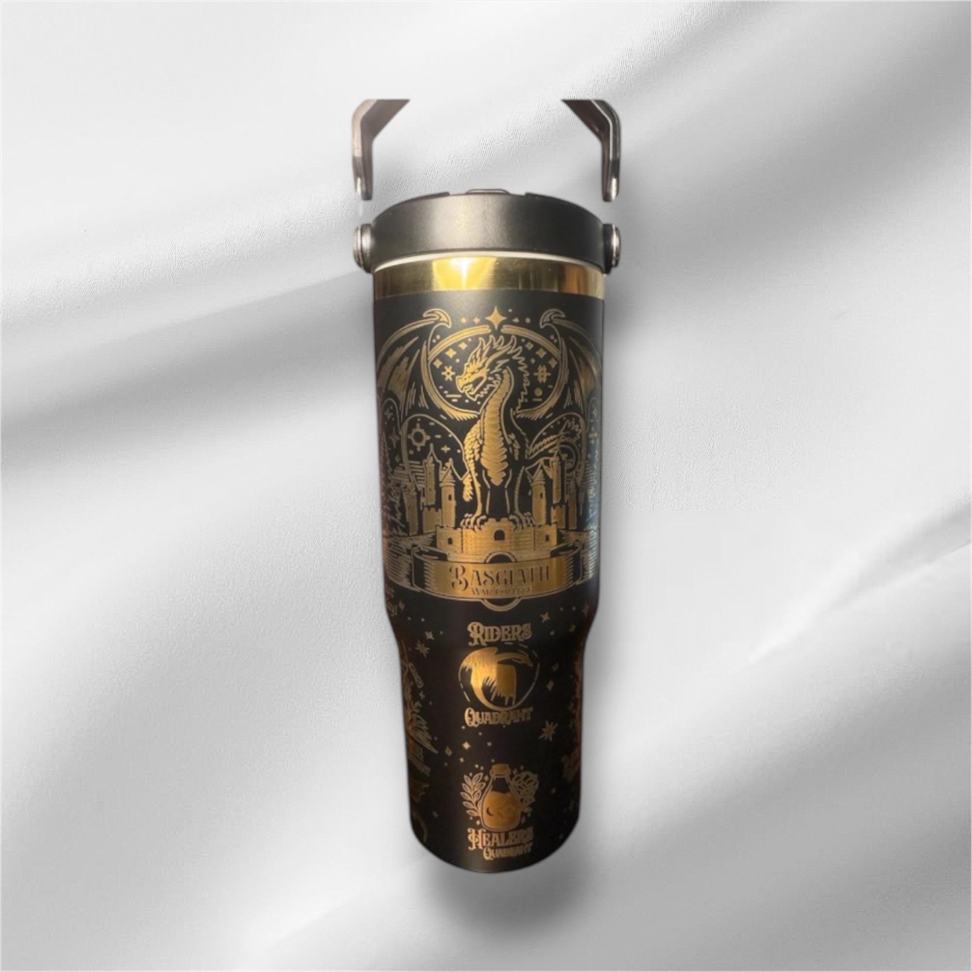 30z Gold Accent 4th Wing Tumbler | Laser Engraved Tumbler | Handle, Lid and Straw Included
