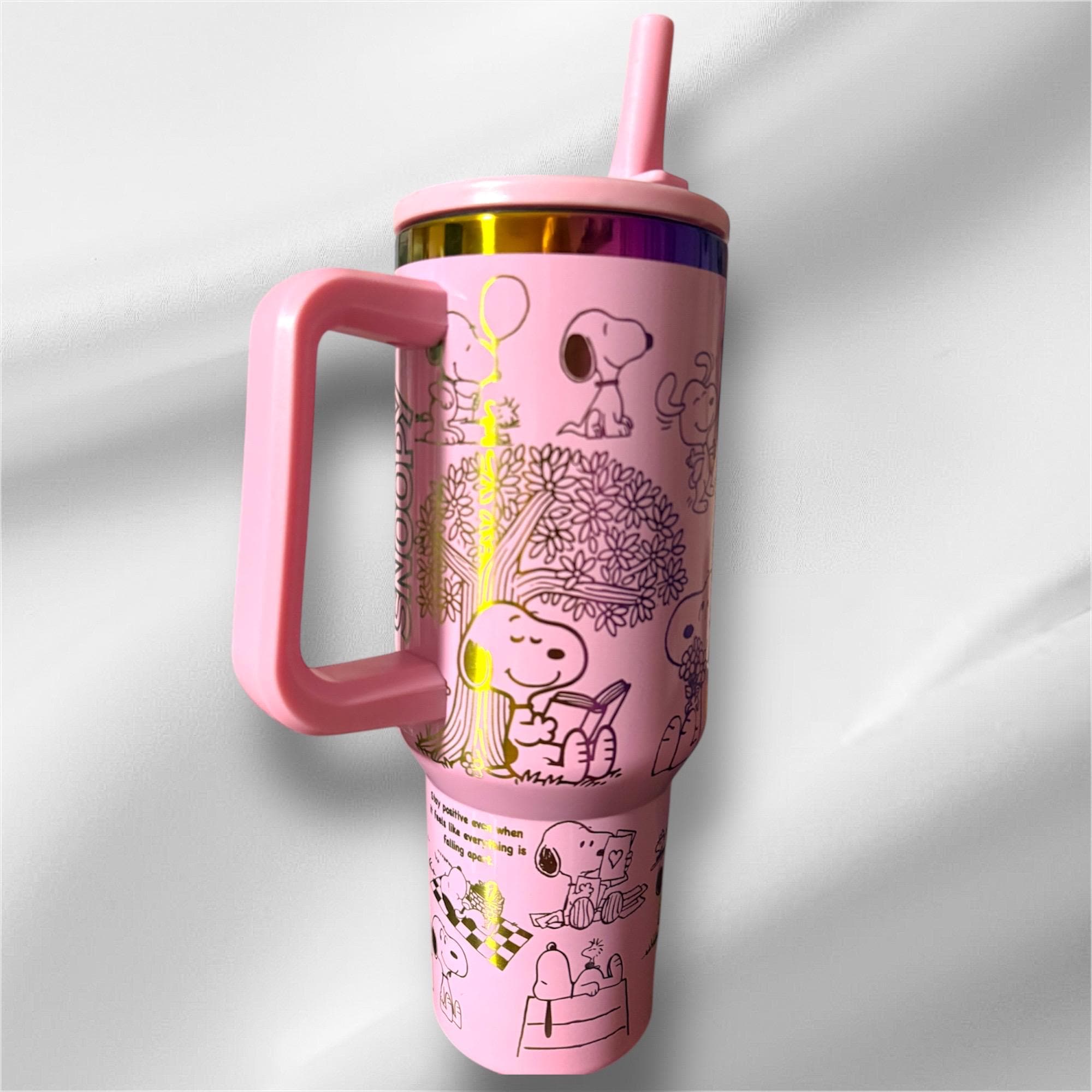 Snoopy Peanuts Tumbler: Laser Engraved 40 oz with Lid and Straw