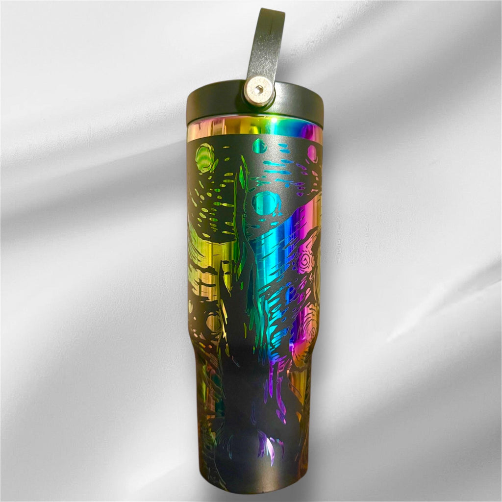 30z Rainbow Accent Van Gogh Starry Night Tumbler | Laser Engraved Tumbler | Handle, Lid and Straw Included   *Availble in gold plated too