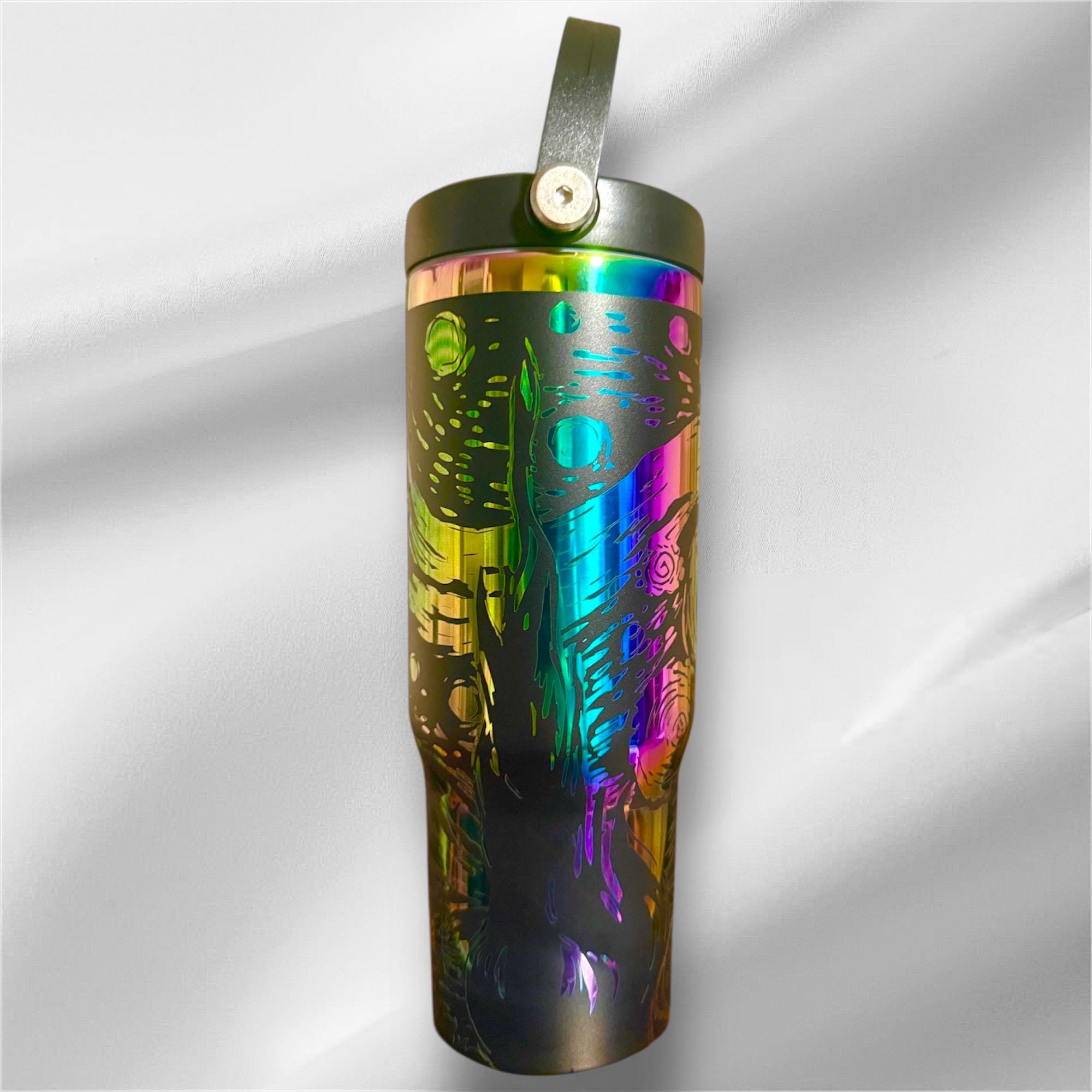 30z Rainbow Accent Van Gogh Starry Night Tumbler | Laser Engraved Tumbler | Handle, Lid and Straw Included   *Availble in gold plated too