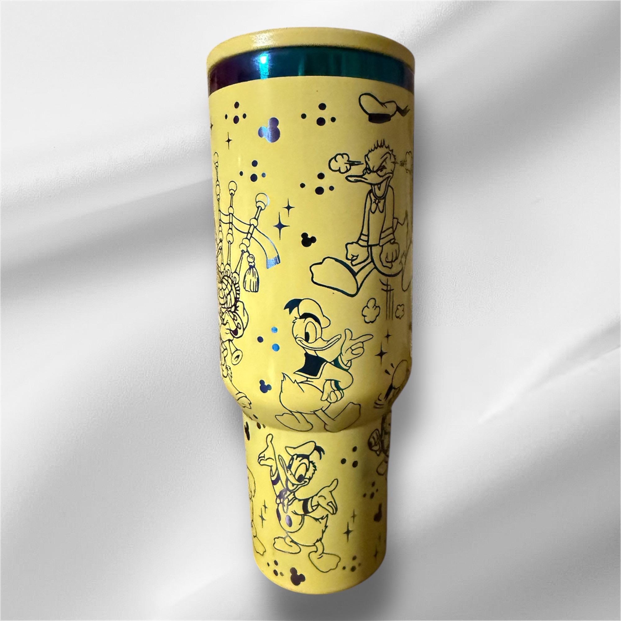 Donald Duck Tumbler: 40oz Yellow Rainbow Plated Laser Engraved Cup