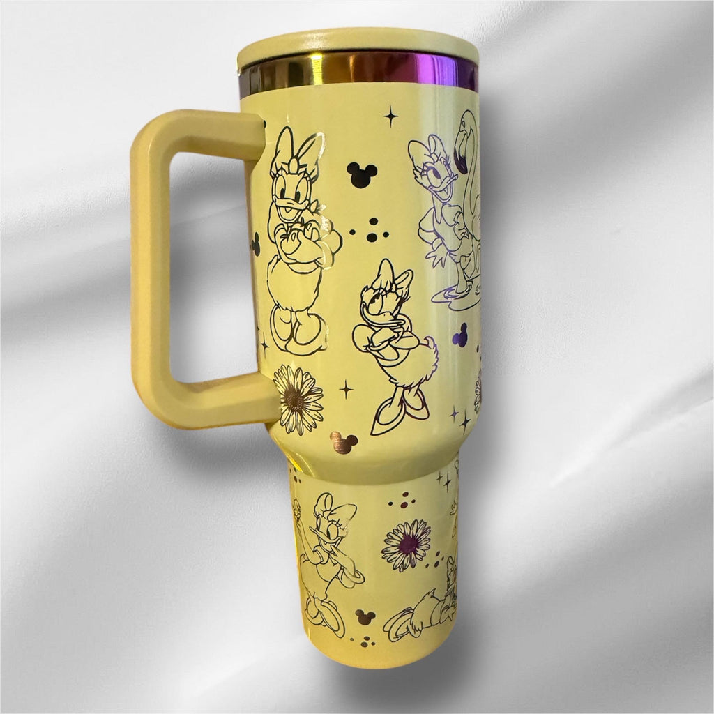 Daisy Duck Tumbler: 40oz Yellow Rainbow Plated Laser Engraved Cup