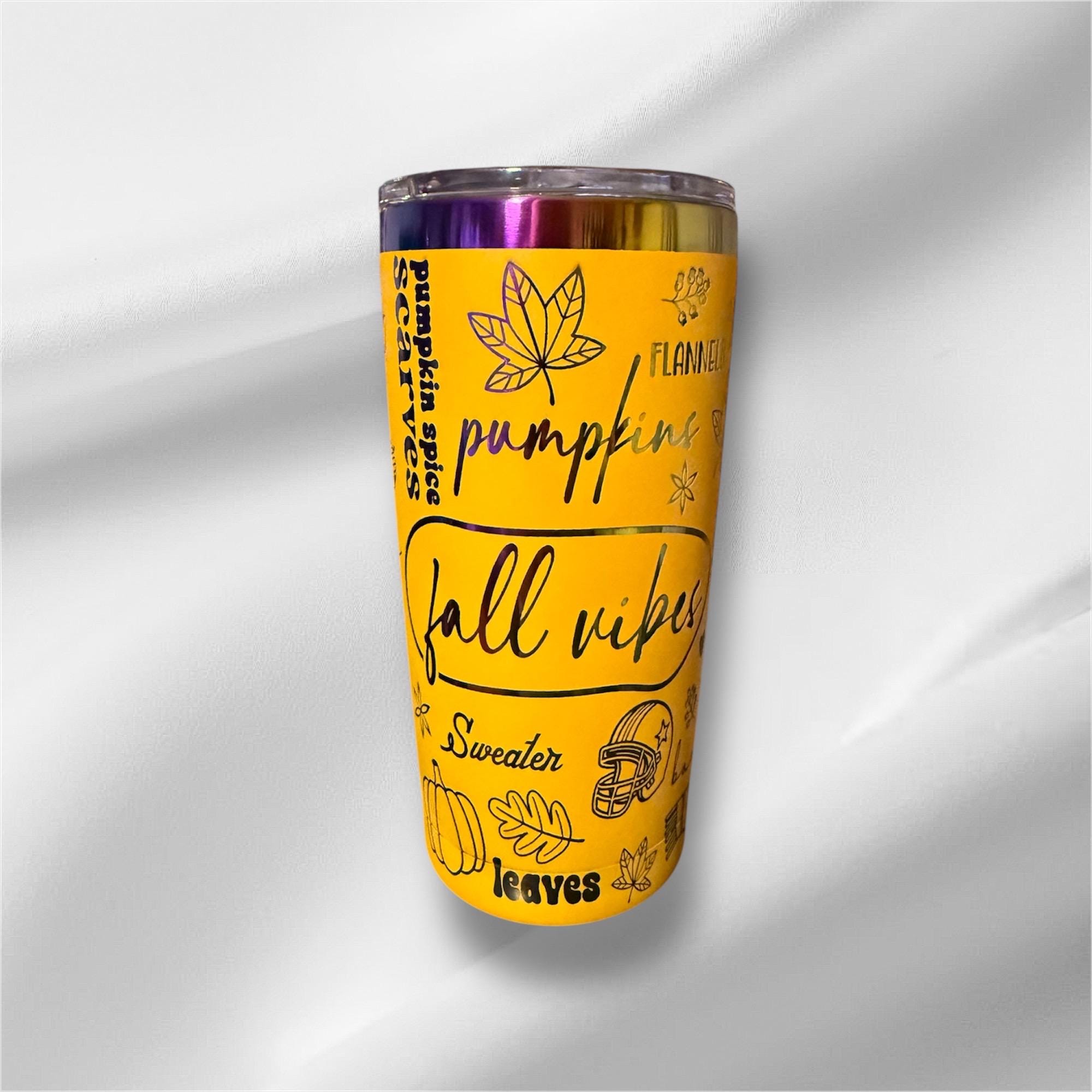 20oz Fall Rainbow Plated Tumbler | Laser Engraved Tumbler