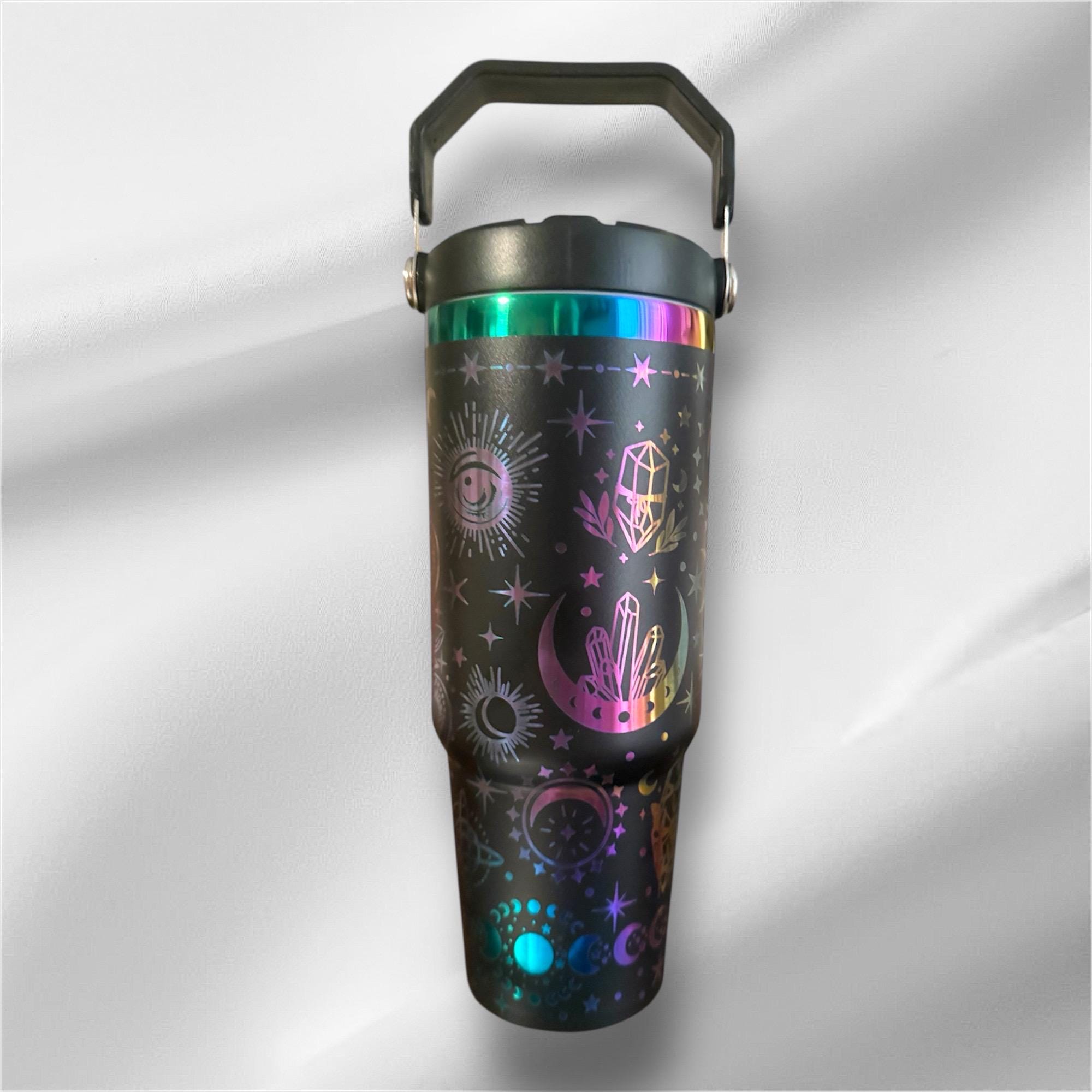 30z Rainbow Accent Cellestial Tumbler | Laser Engraved Tumbler | Handle, Lid and Straw Included