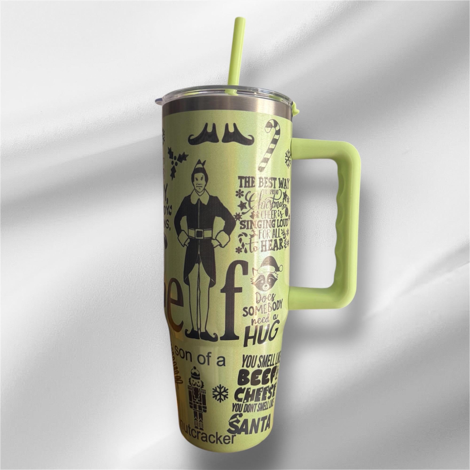Elf Movie Pearlized Tumbler | Laser Engraved 30oz with Handle & Lid